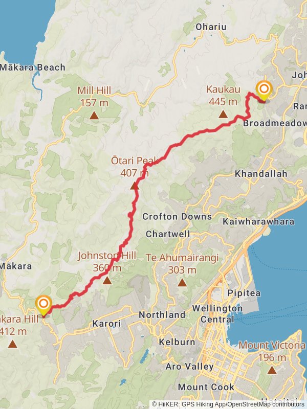 Map of Skyline Track Makara Road to Johnsonville, Wellington City
