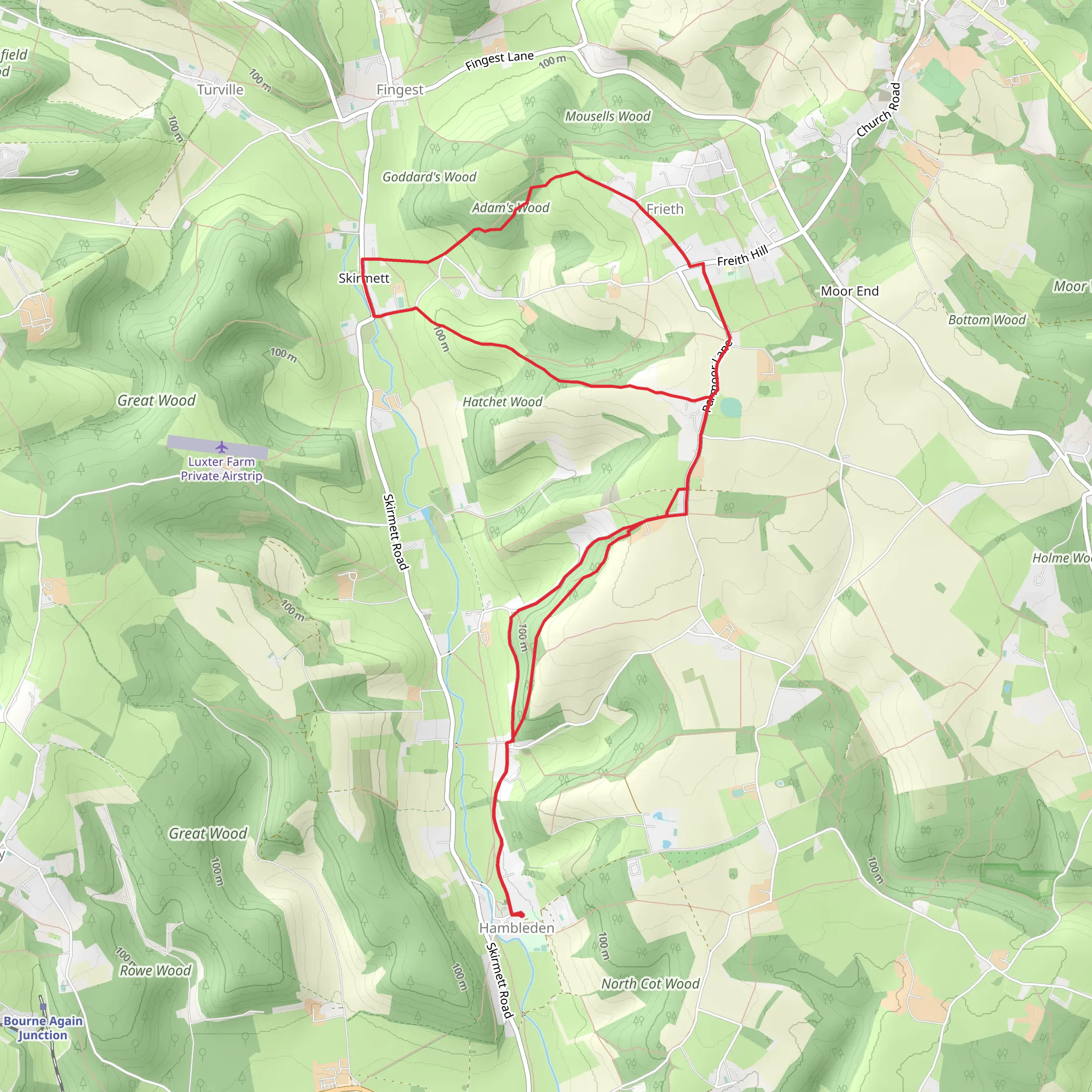 Hatchet Wood and Adam Wood from Hambleden mobile static map