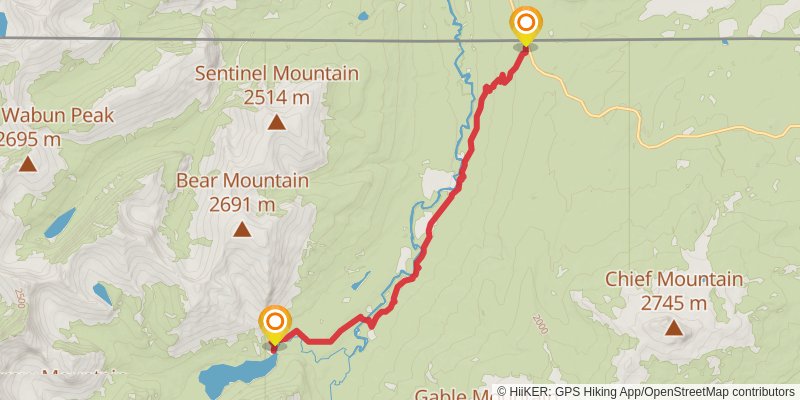 Cosley Lake Cutoff via Belly River Trail stage 2 Map