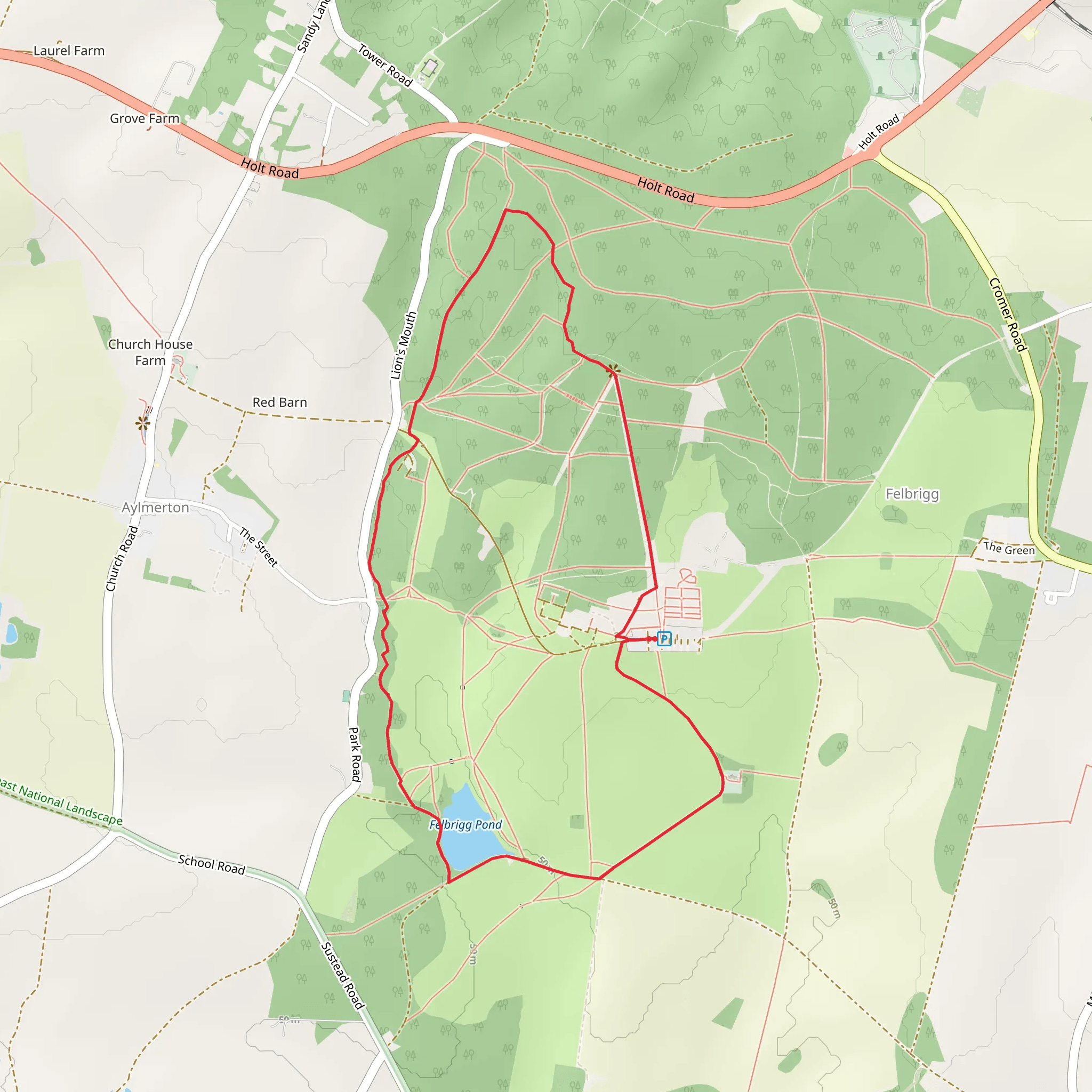 The Great Wood Short Loop - Felbrigg mobile static map