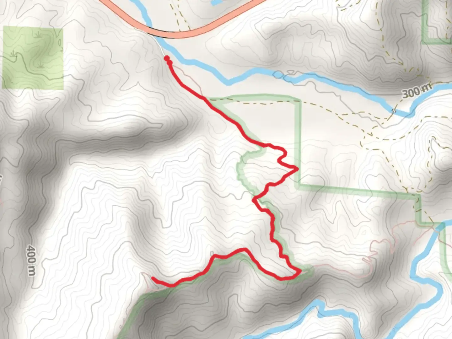 An image depicting the trail Perkins Creek Ridge via Redbud Trail and its surrounding area.