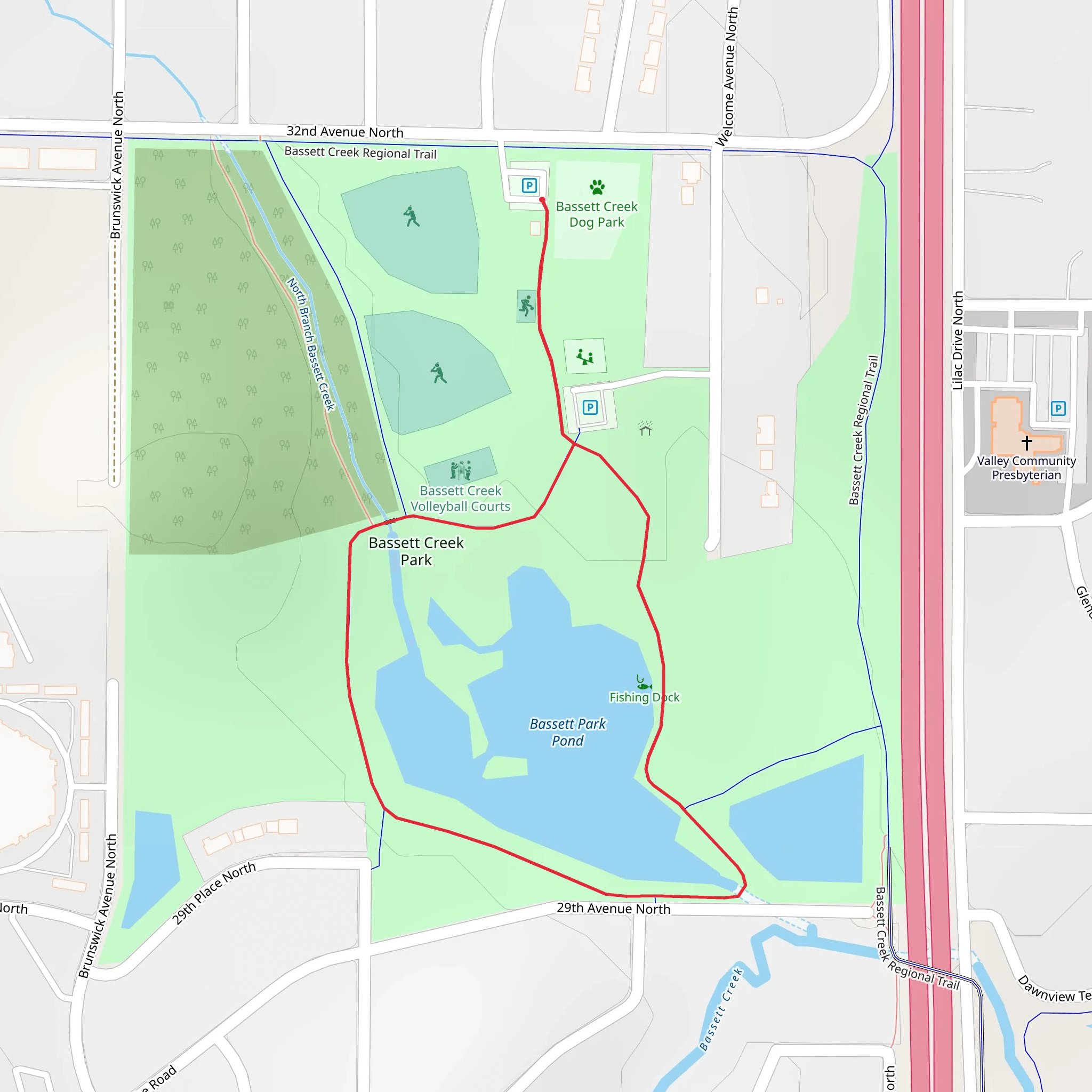 Bassett Creek Park and Pond Loop mobile static map