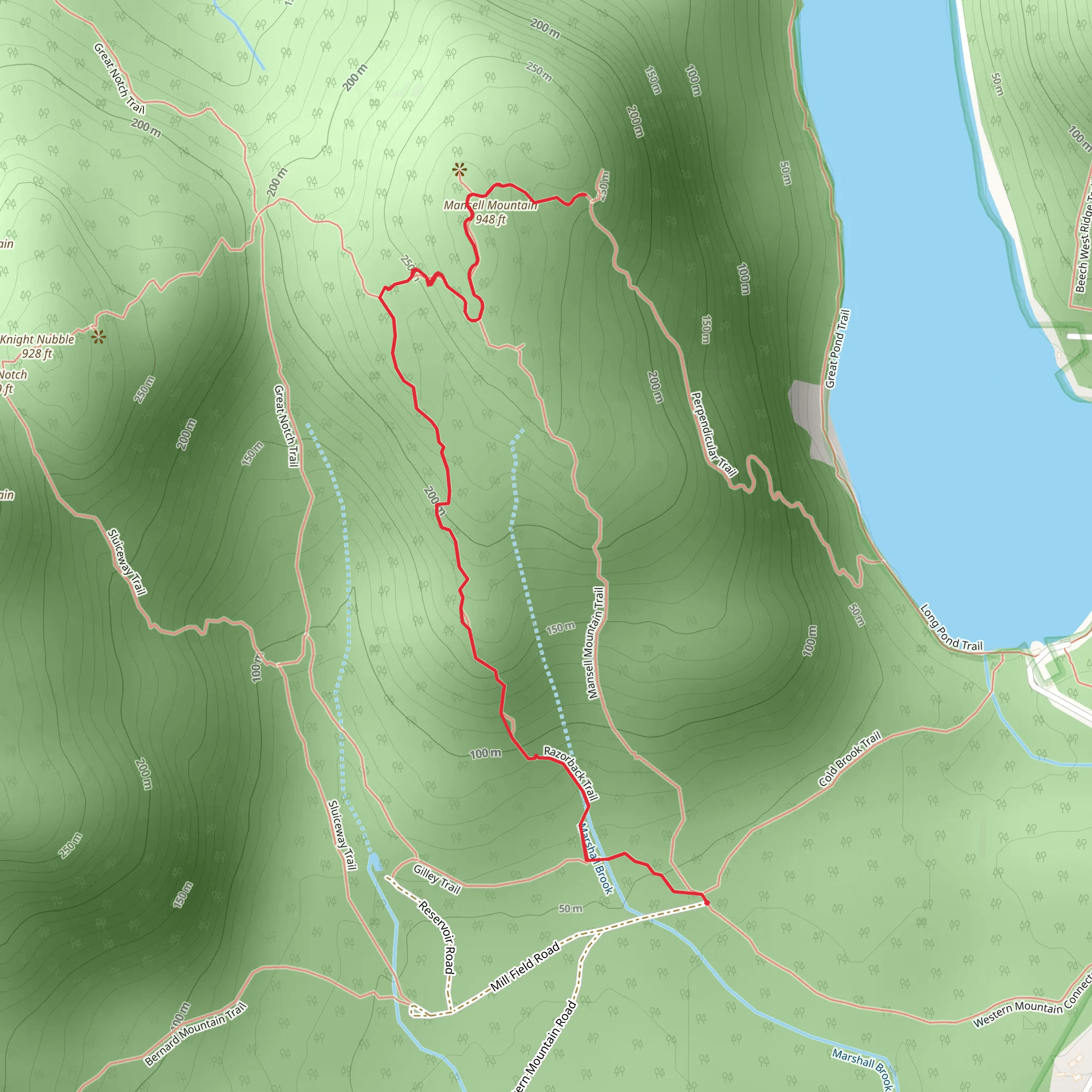 Mansell Mountain via Razorback Trail mobile static map