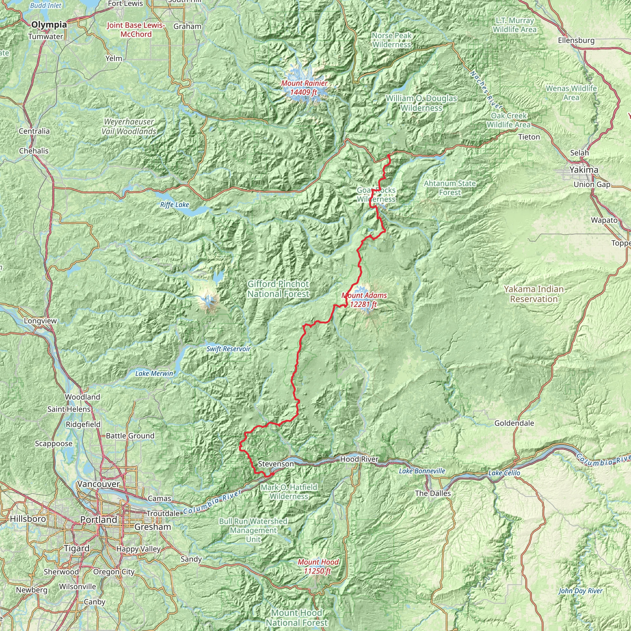 Pacific Crest Trail - Mount Adams To Mount Rainier mobile static map