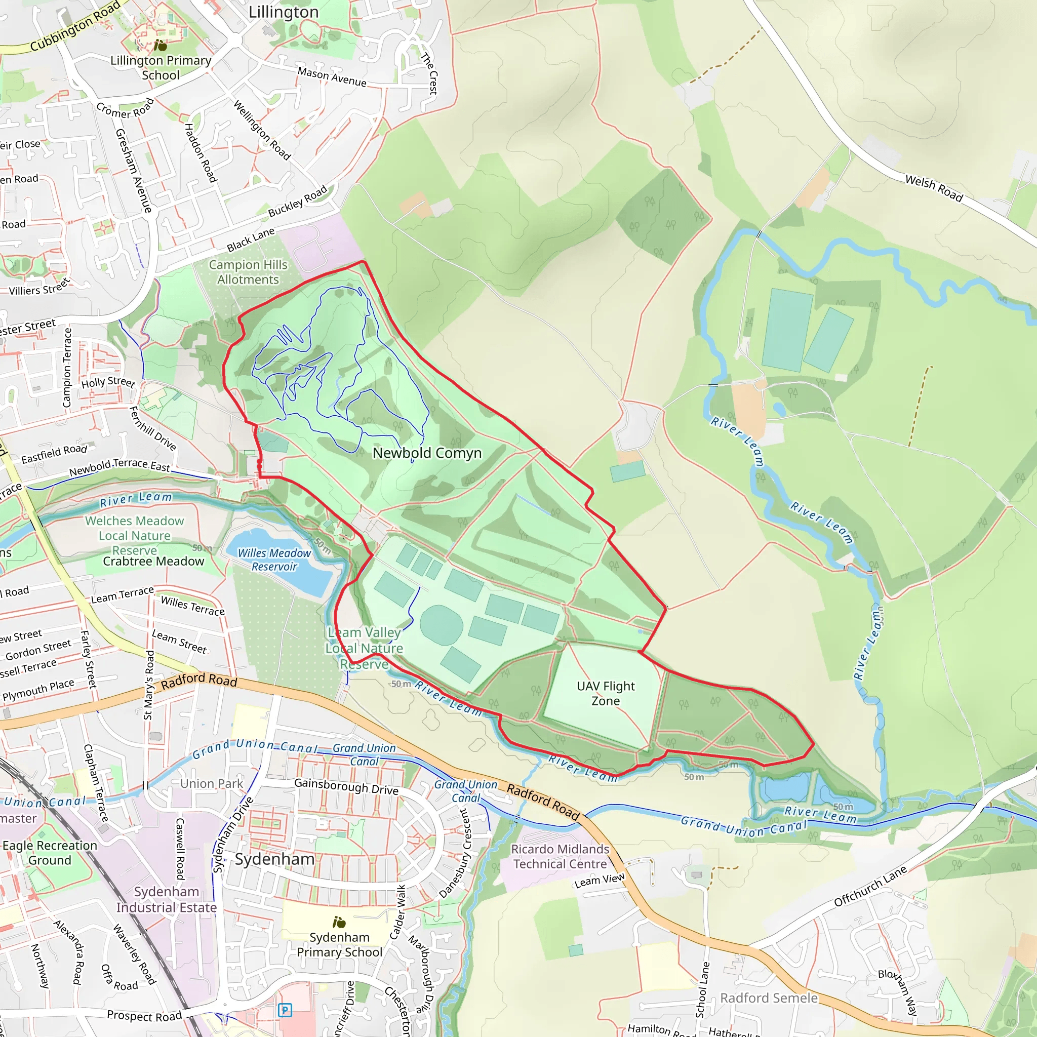 Newbold Comyn and Leam Valley LNR Loop mobile static map