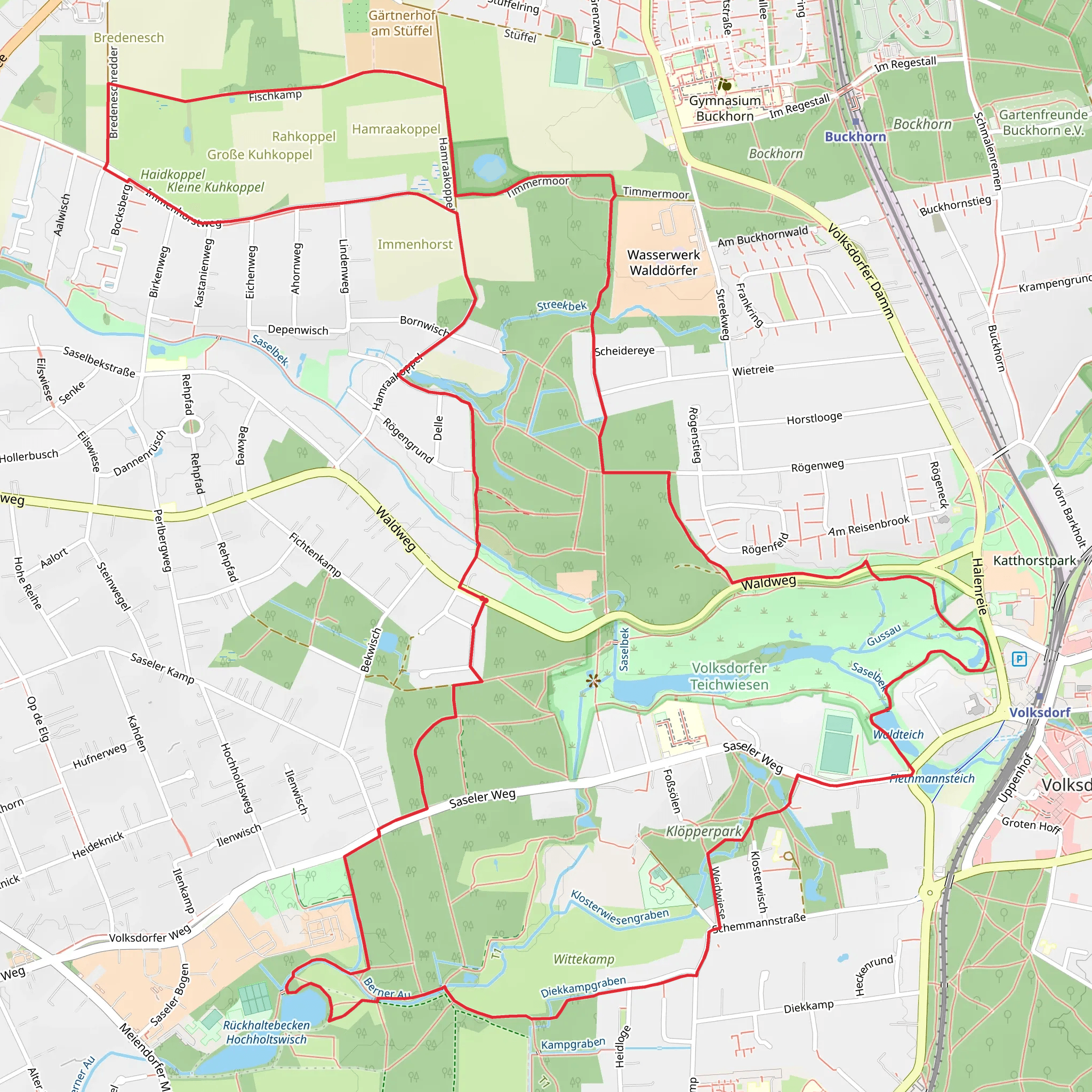 Waldteich and Rueckhaltebecken Hochholtseisch via Fischkamp and Timmermoor mobile static map