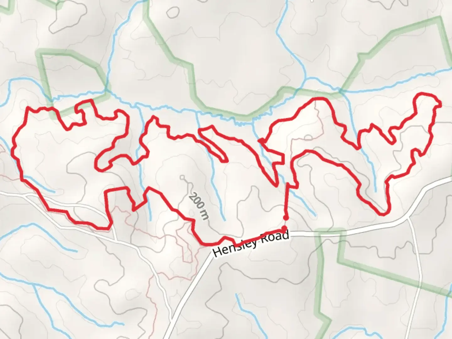 An image depicting the trail Town Creek A Loop and its surrounding area.