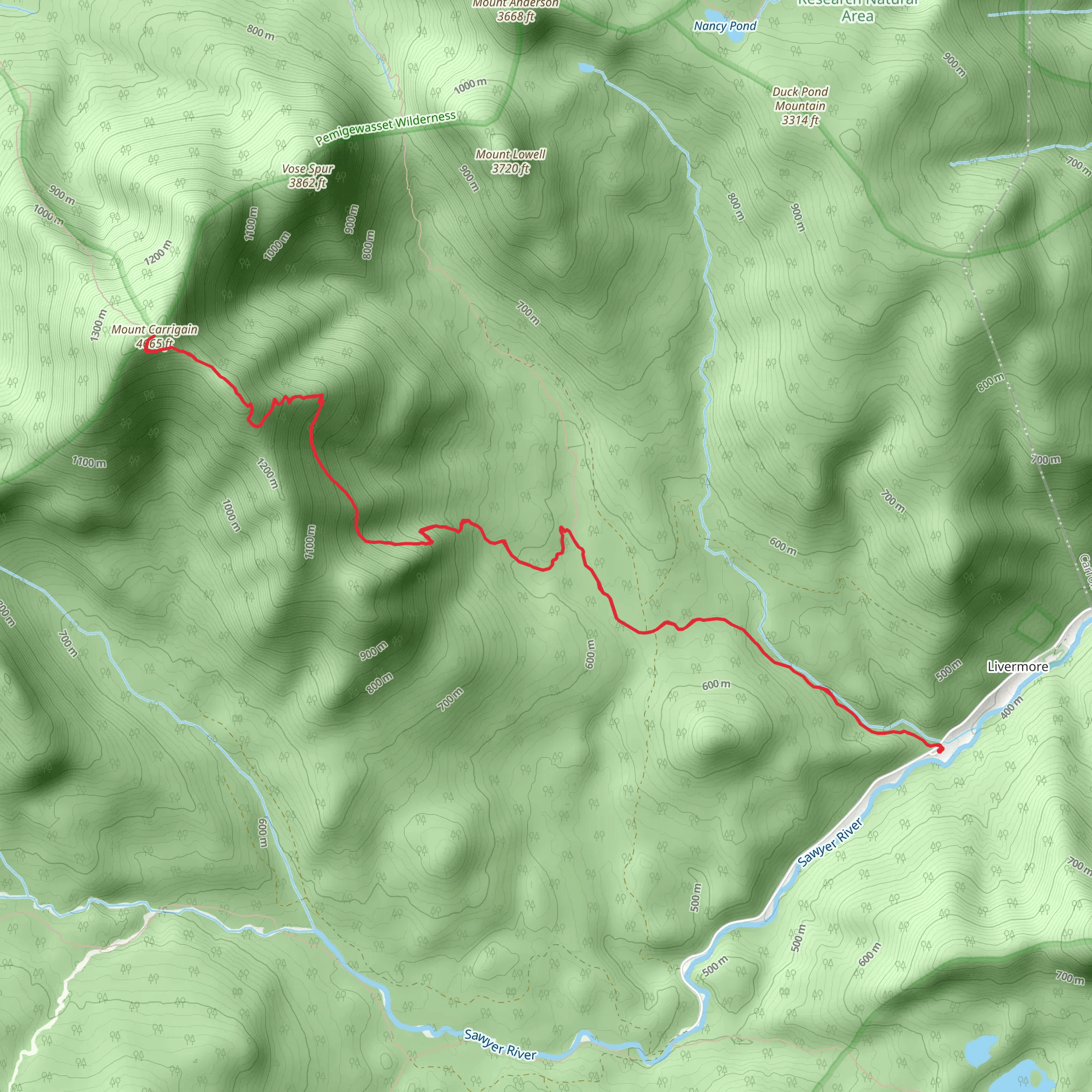 Mount Carrigain via Signal Ridge Track mobile static map
