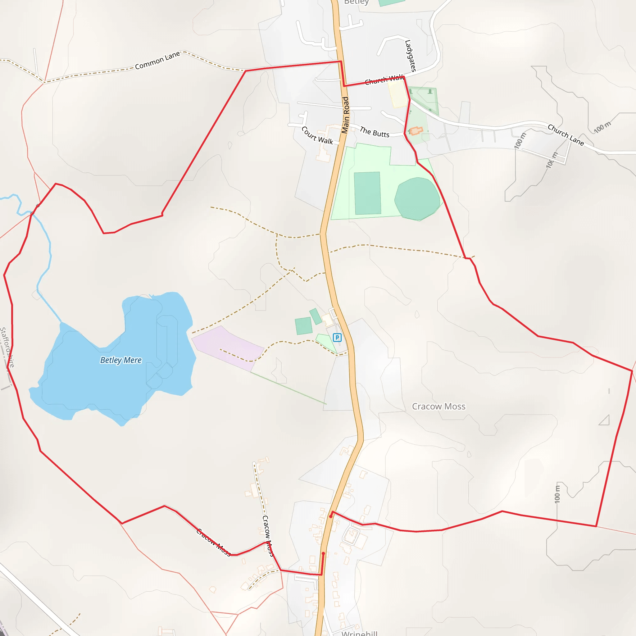 Betley Mere and Cracow Moss Loop mobile static map