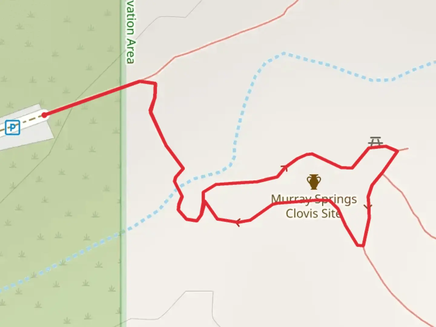 An image depicting the trail San Pedro and Murray Springs Clovis Site Loop Trail and its surrounding area.