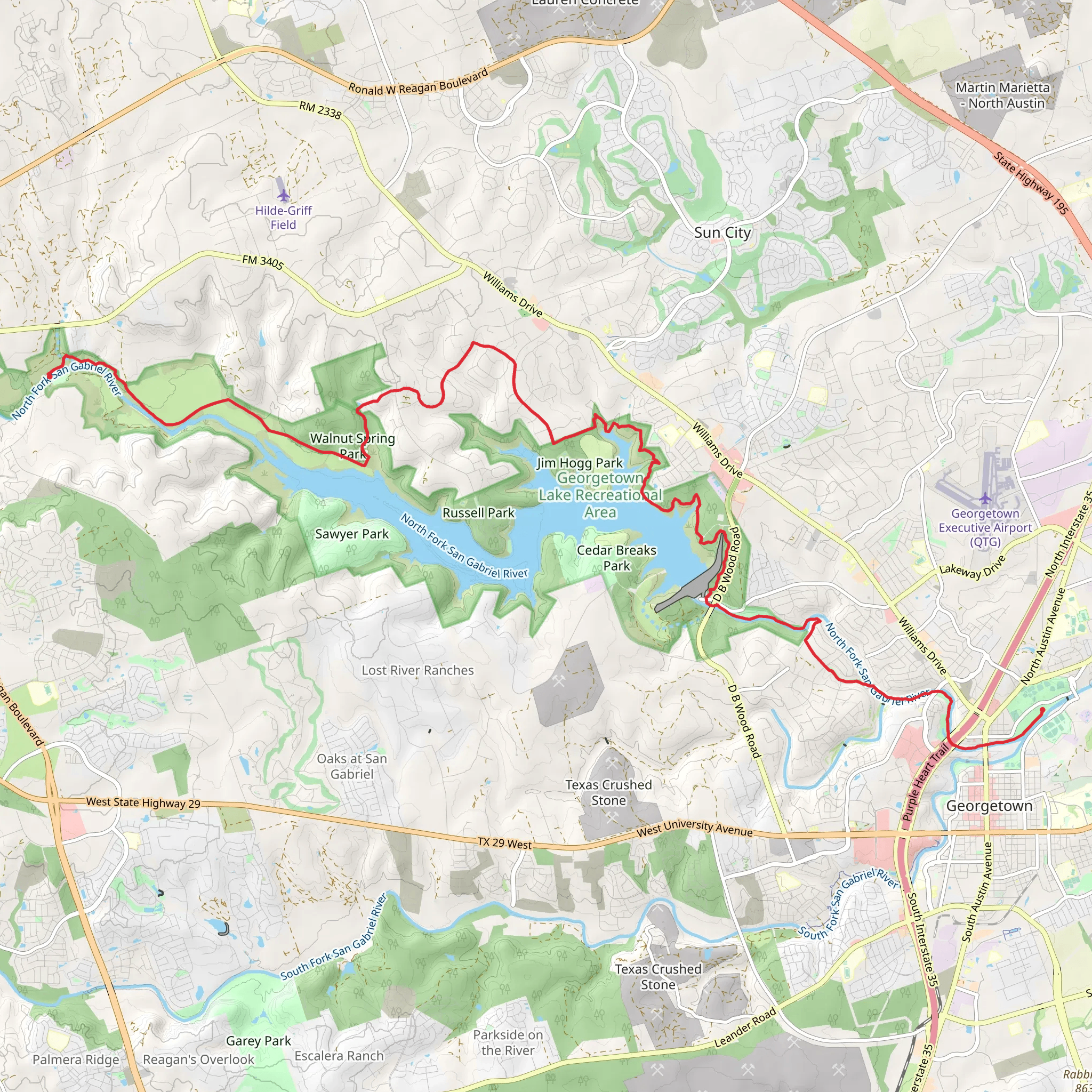 San Gabriel River Trail mobile static map