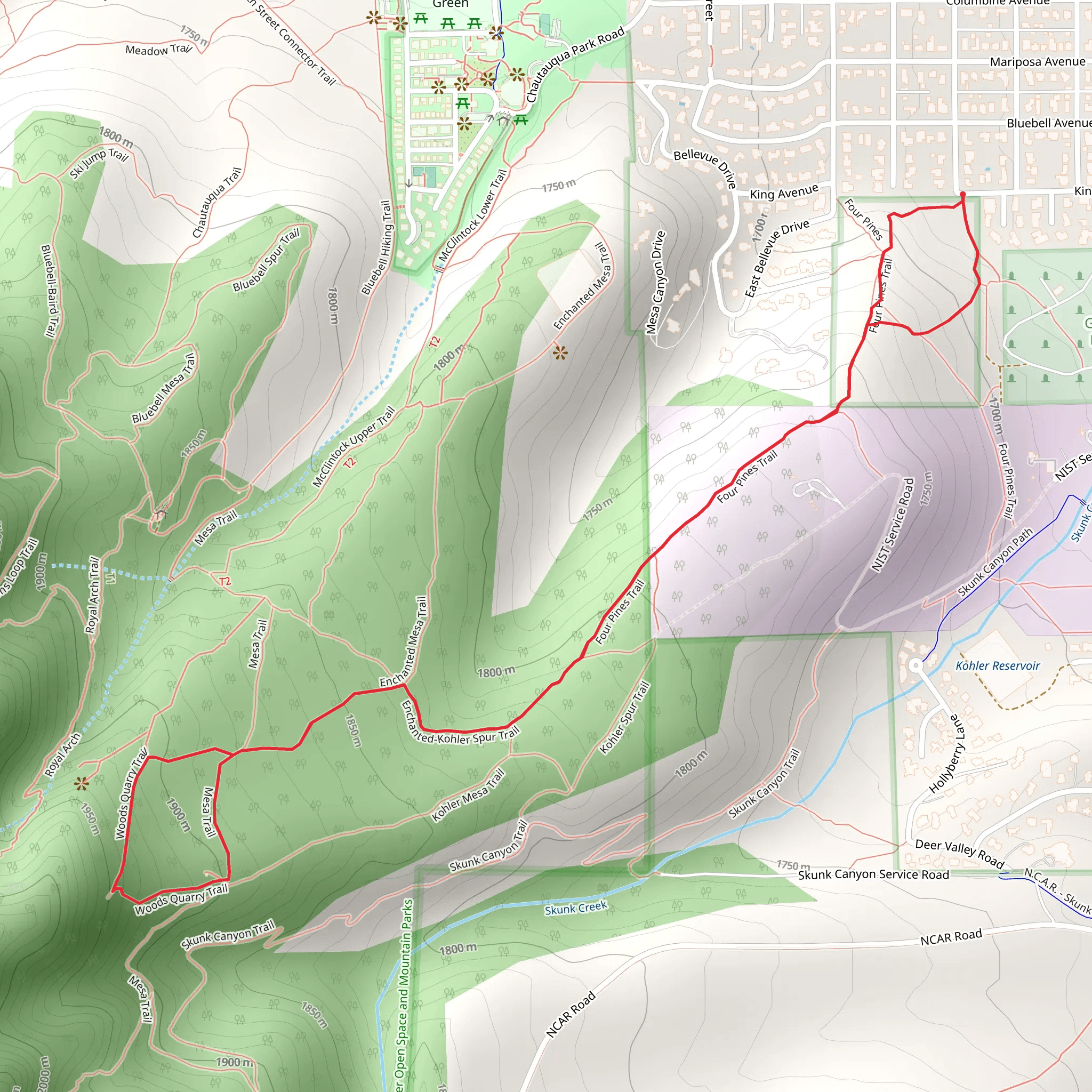 Four Pines and Woods Quarry Loop Trail mobile static map