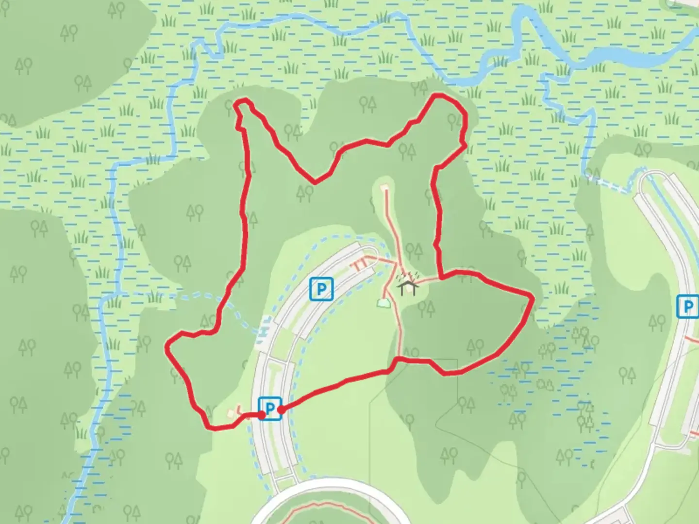 An image depicting the trail Dogwood Loop and its surrounding area.