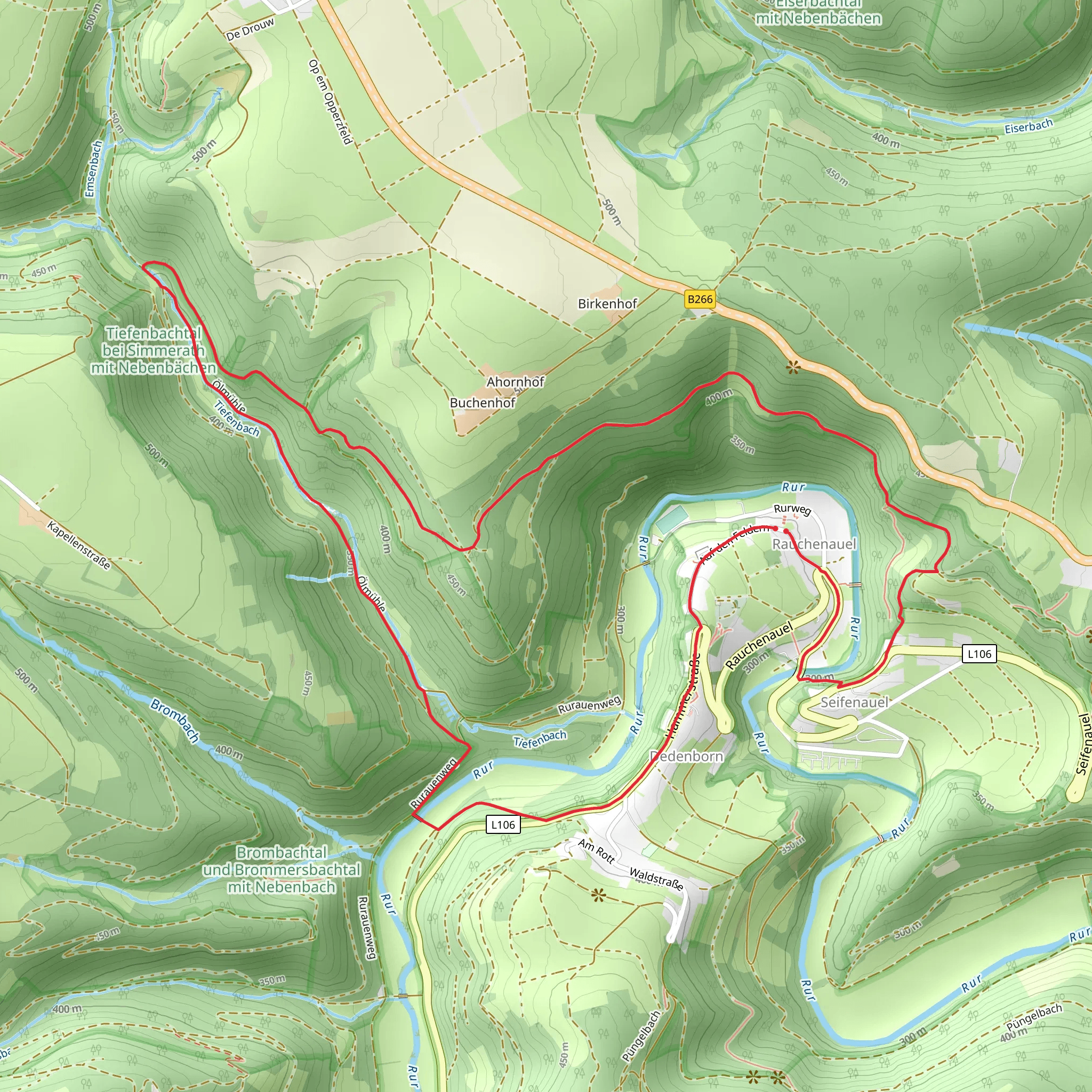 Tiefenbachtal bei Simmerath mit Nebenbächen Loop - Rauchenauel mobile static map