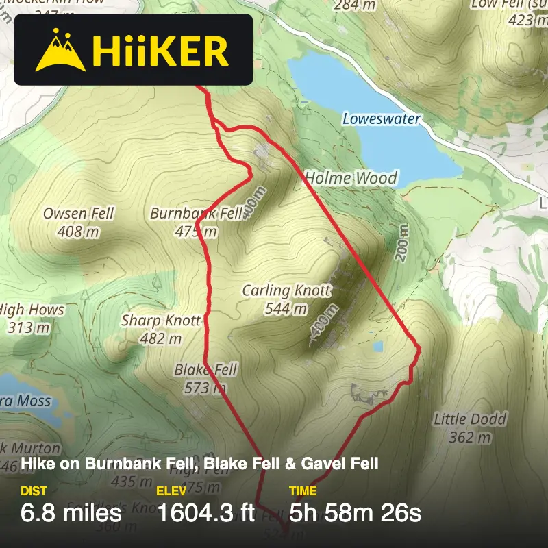 A map preview of the recording Hike on Burnbank Fell, Blake Fell & Gavel Fell.