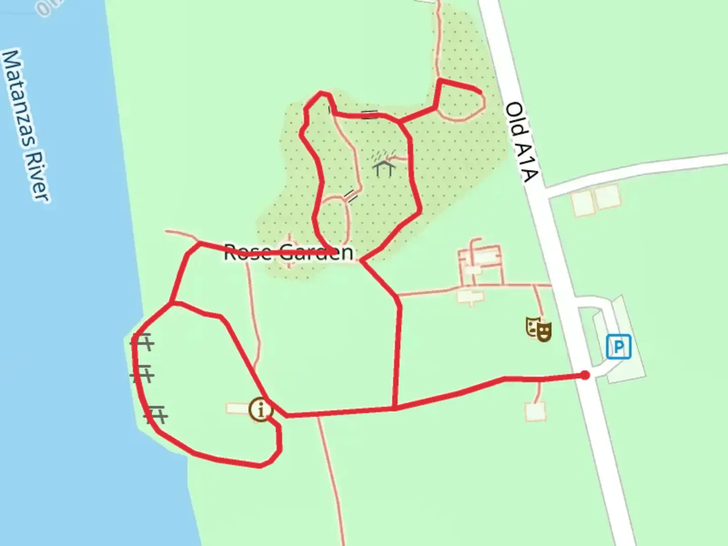 An image depicting the trail Loop around Rose Garden and its surrounding area.