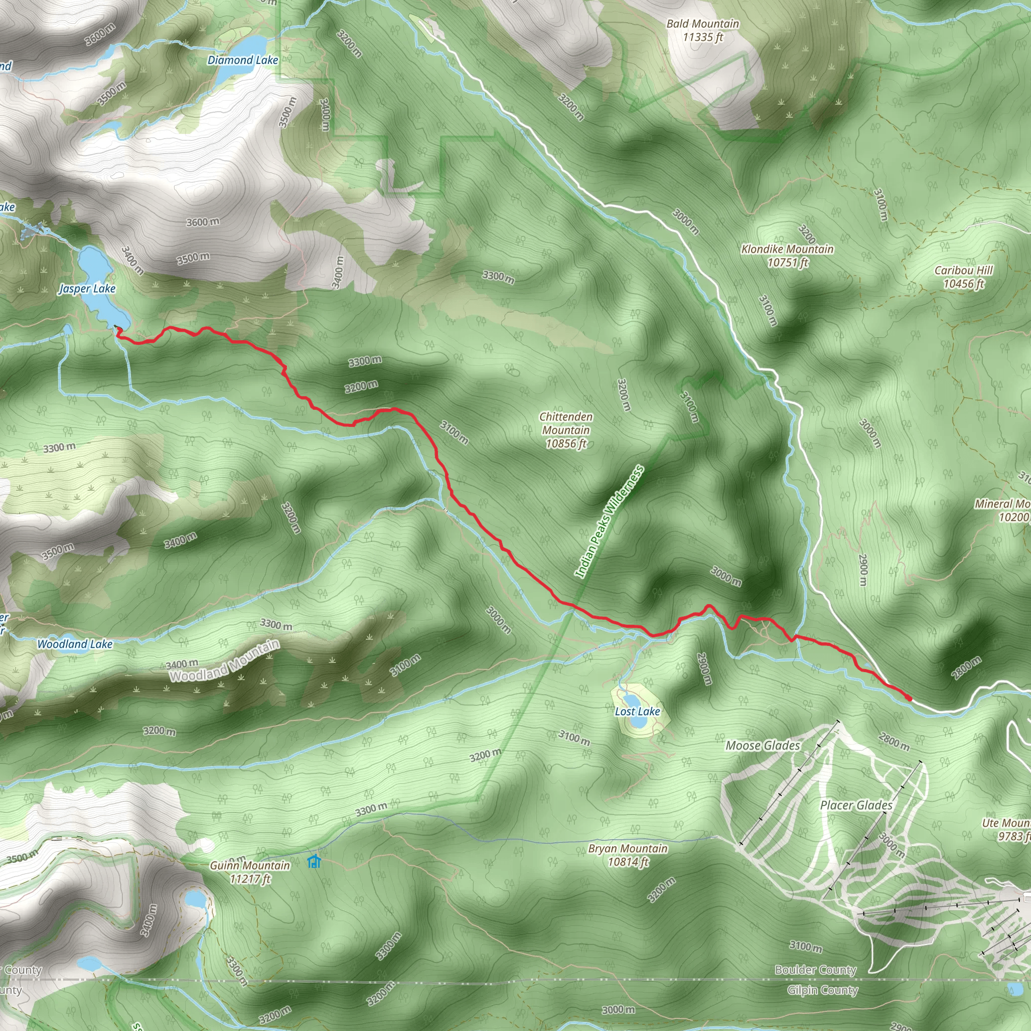 Jasper Lake via Devil's Thumb Bypass mobile static map