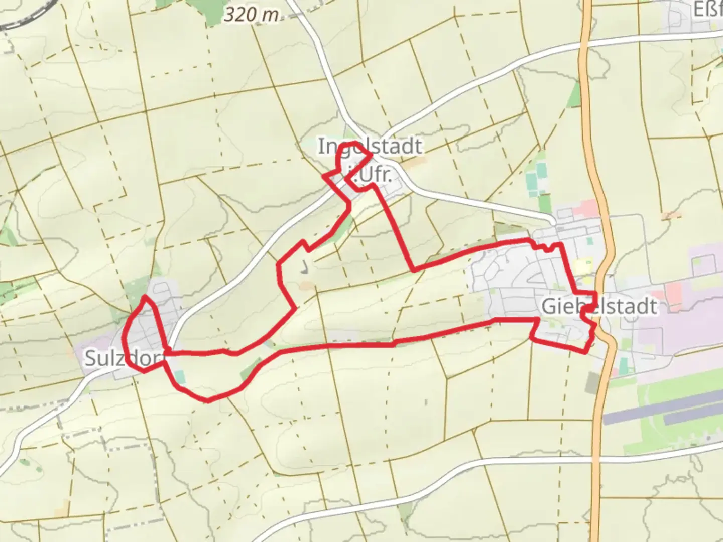 An image depicting the trail Kulturweg Giebelstadt 1 and its surrounding area.
