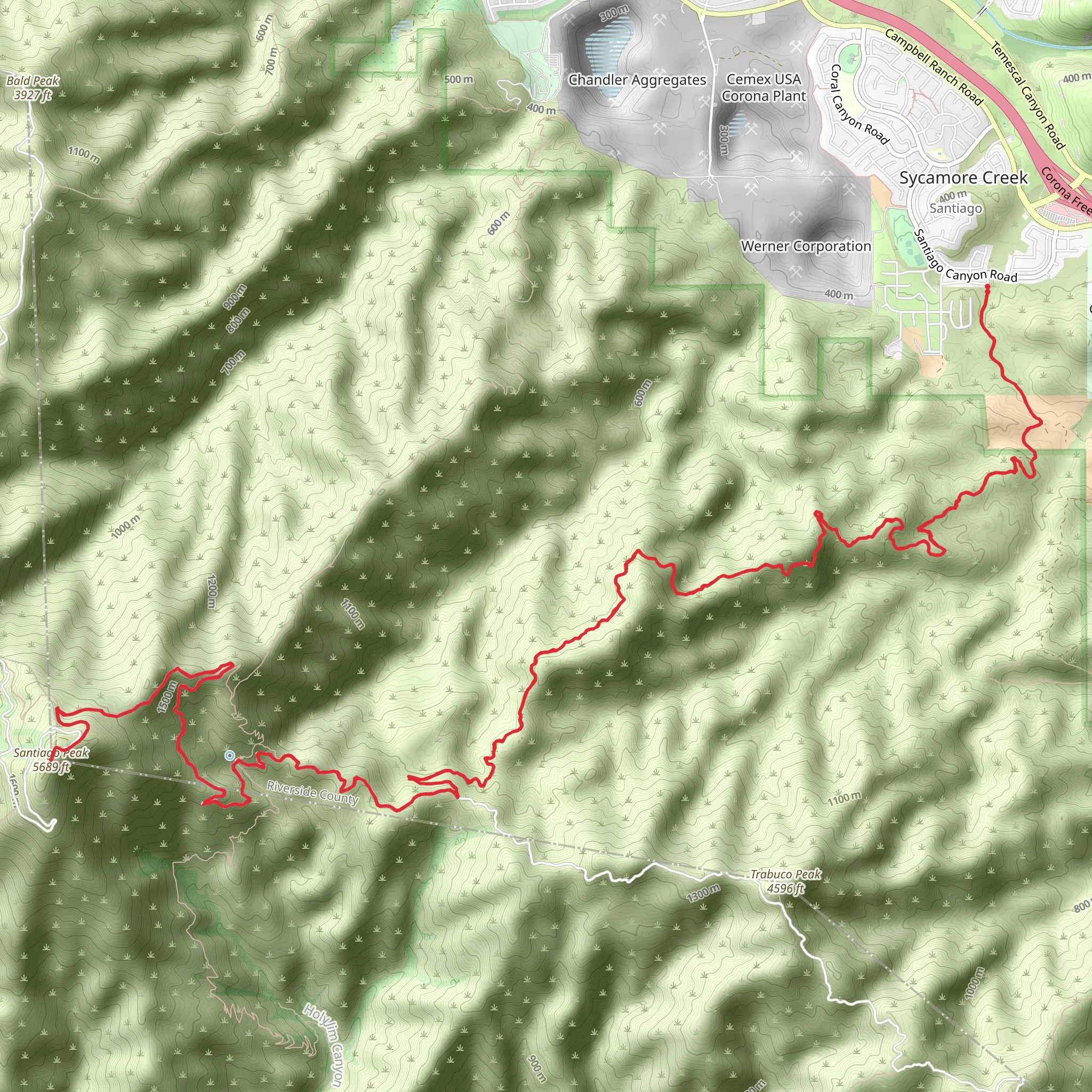 Santiago Peak from Santiago Canyon Road mobile static map