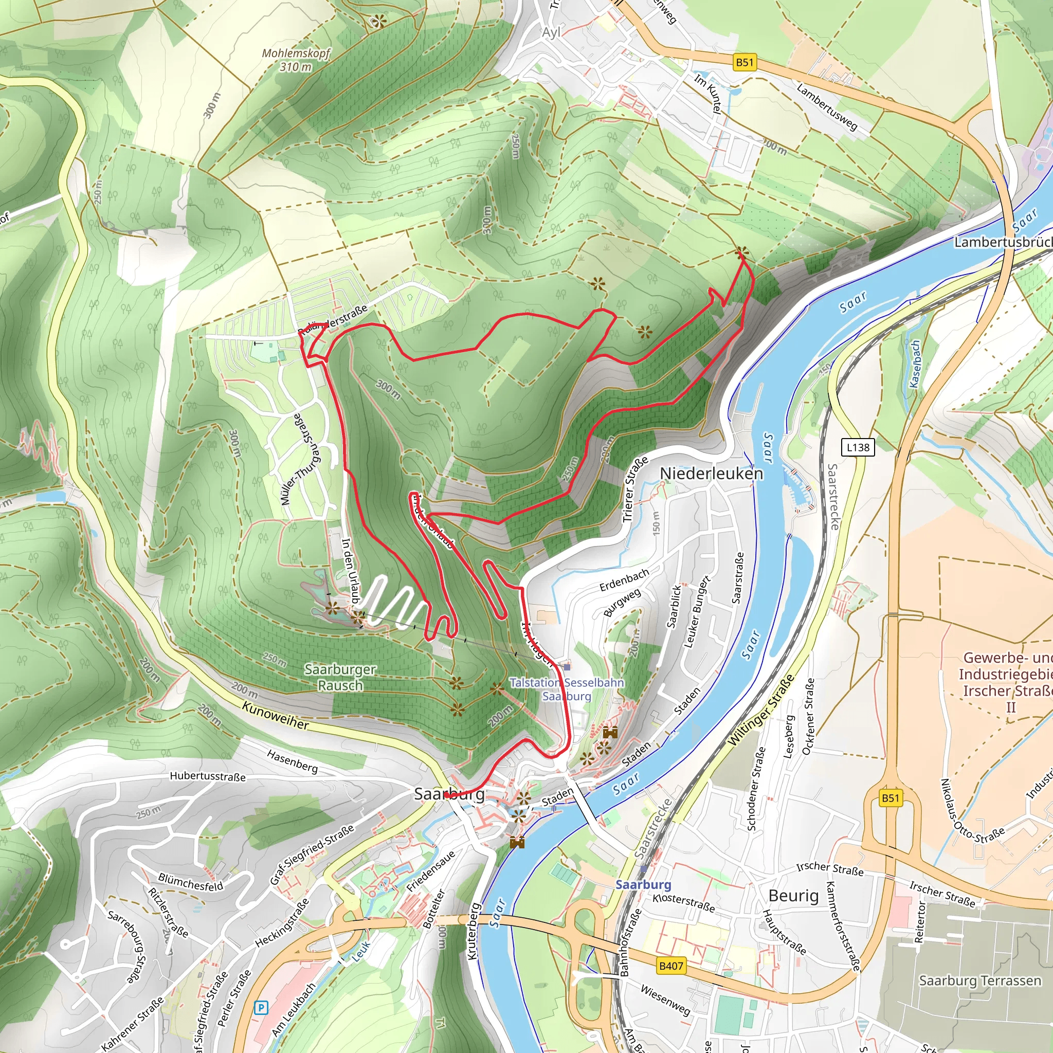 Kreuzberg and Saarburg Loop mobile static map