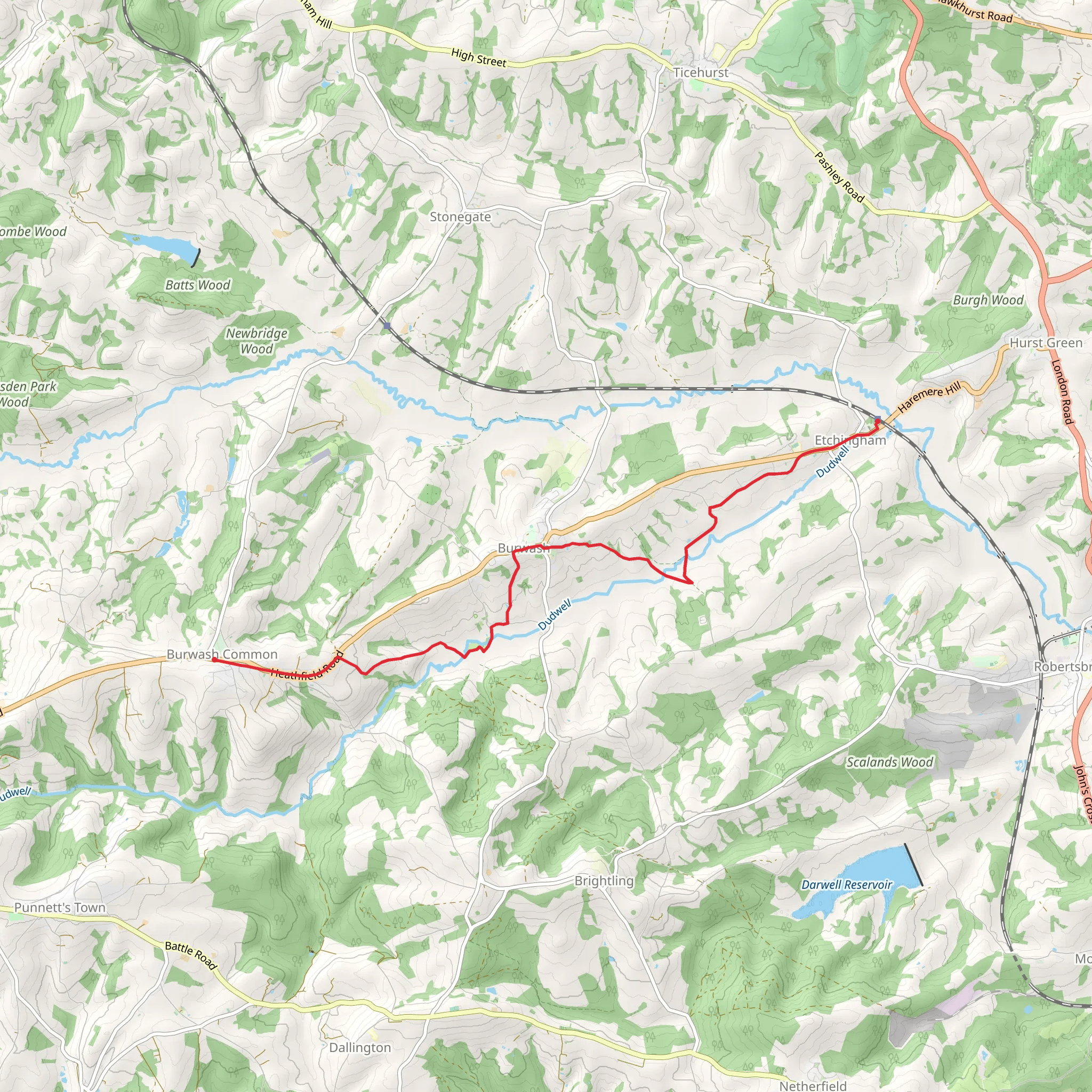 Etchingham to Burwash Common Walk mobile static map