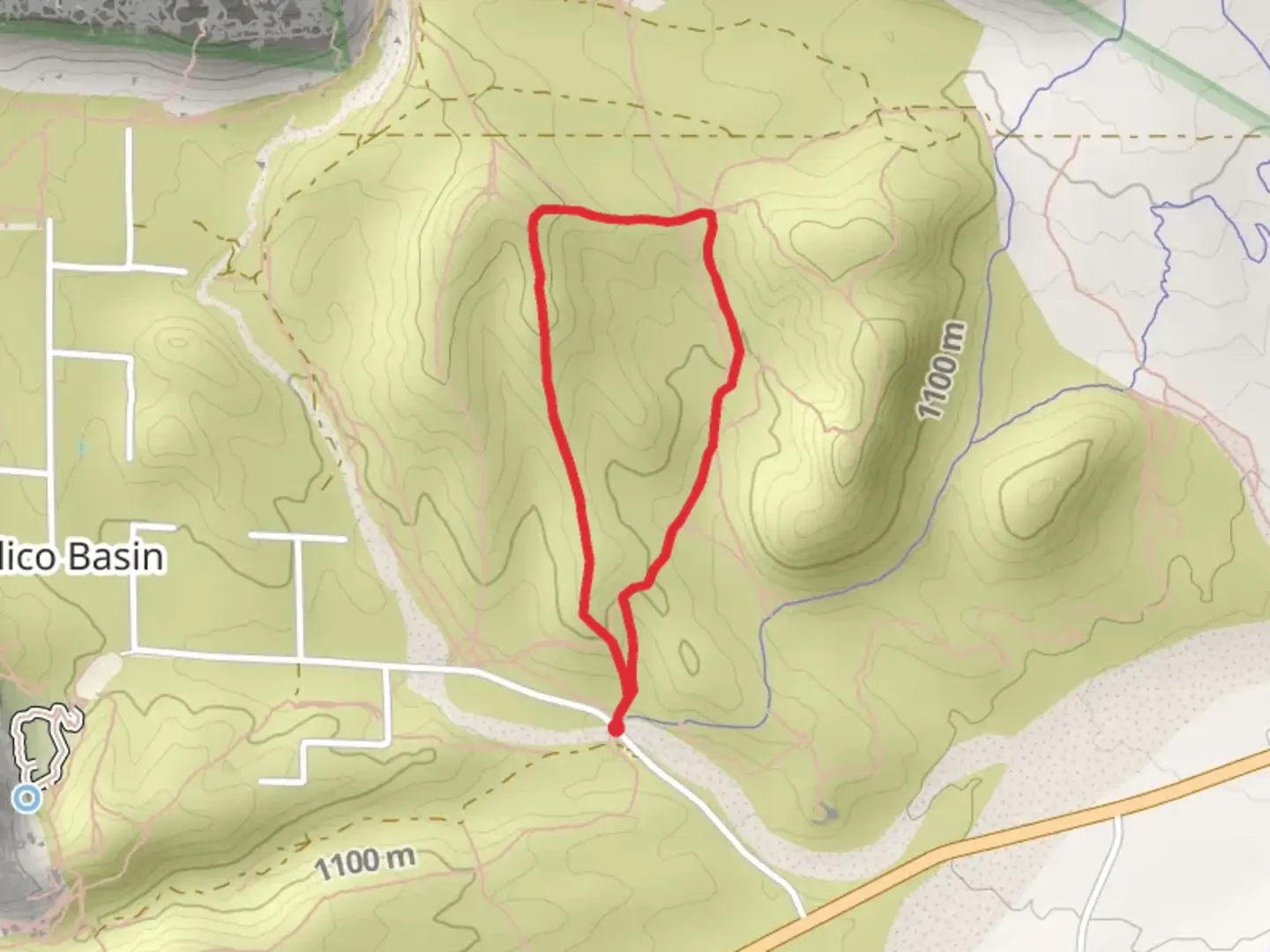 An image depicting the trail Calico Inner Loop and Gene's Trail and its surrounding area.