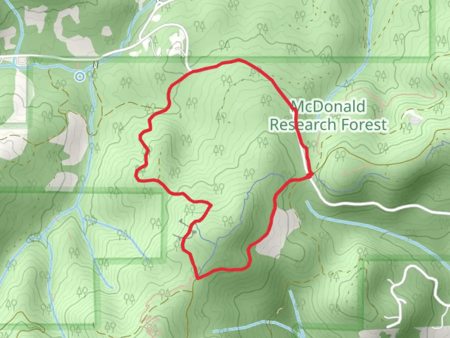 An image depicting the trail Lewisburg Saddle and Alpha Loop and its surrounding area.