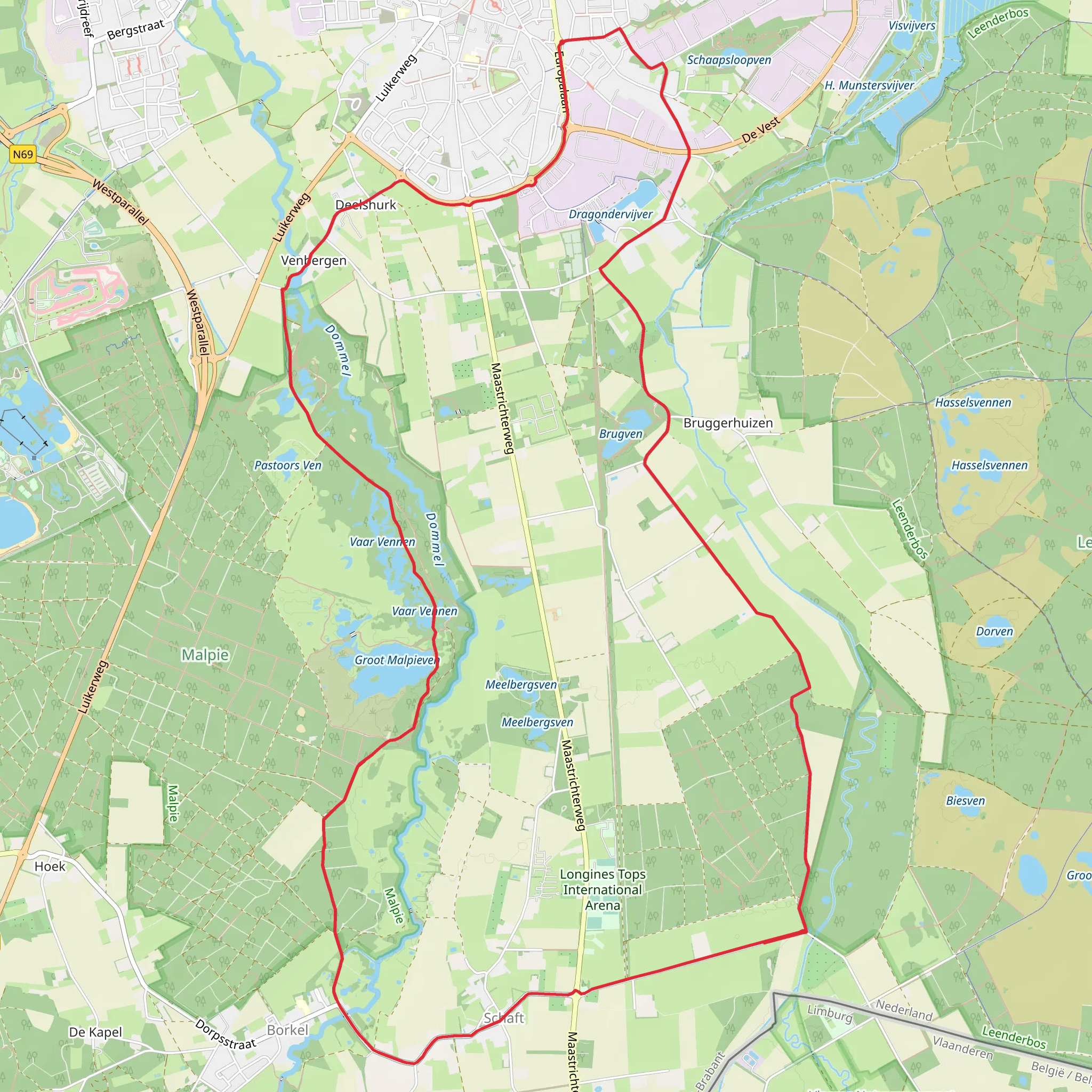 Groot Malpieven and Vennen via Brugseheide and Abdij Weg mobile static map
