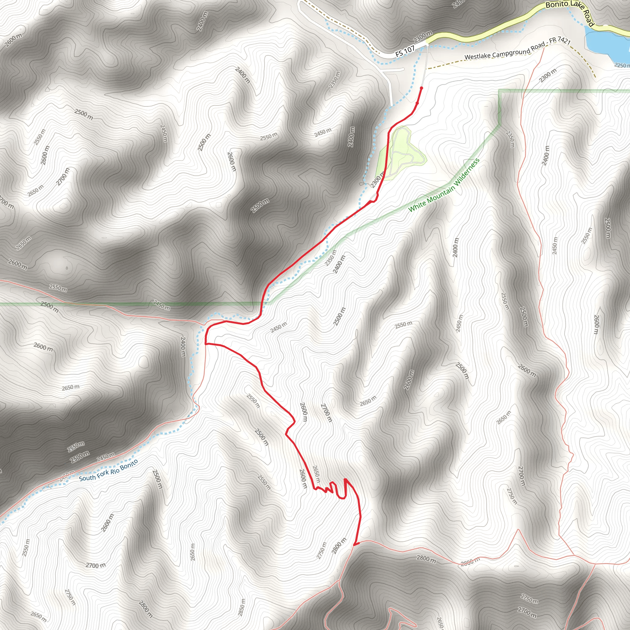Blue front Canyon - South Fork Out and Back mobile static map
