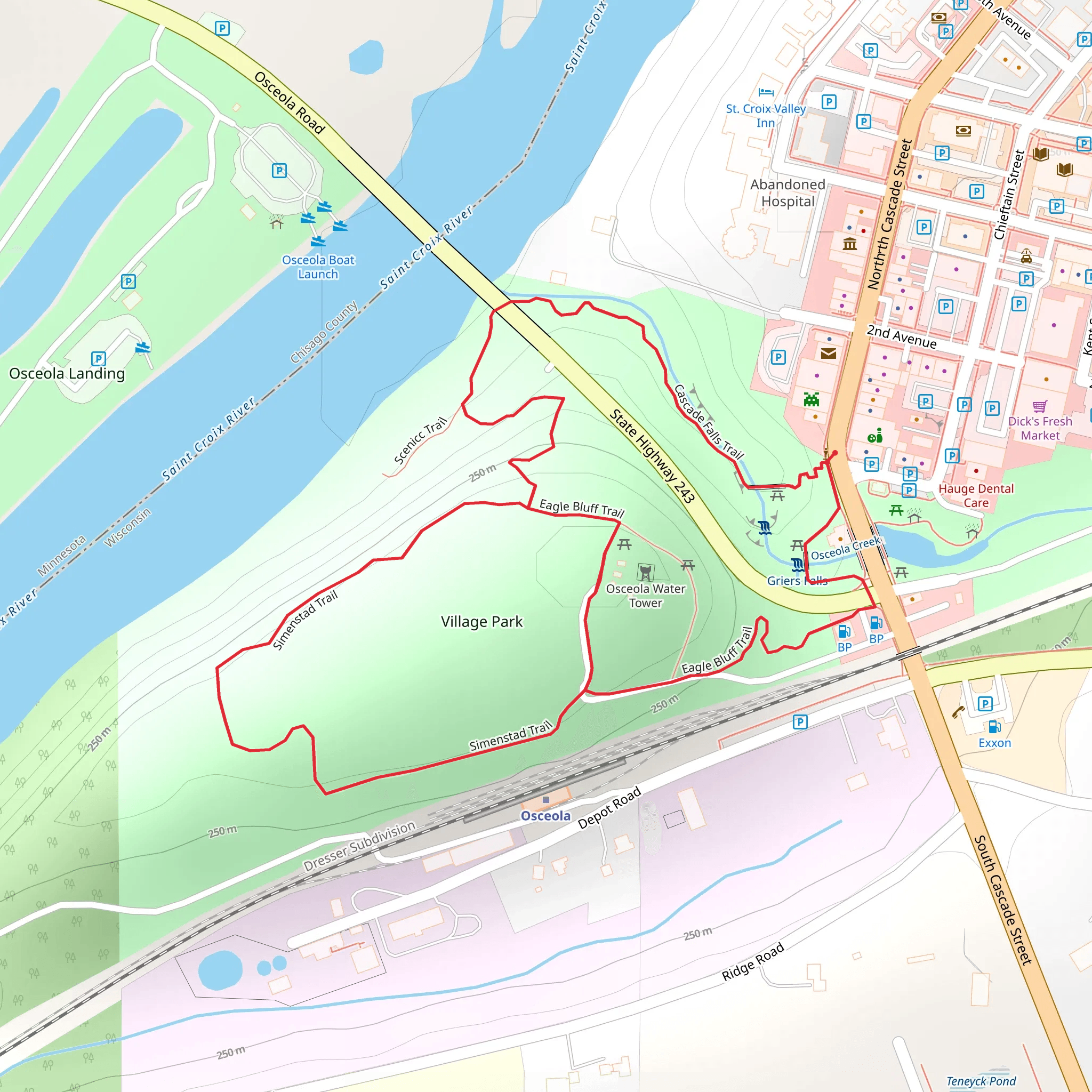 Village Park Loop via Simenstad Trail and Cascade Falls Trail mobile static map