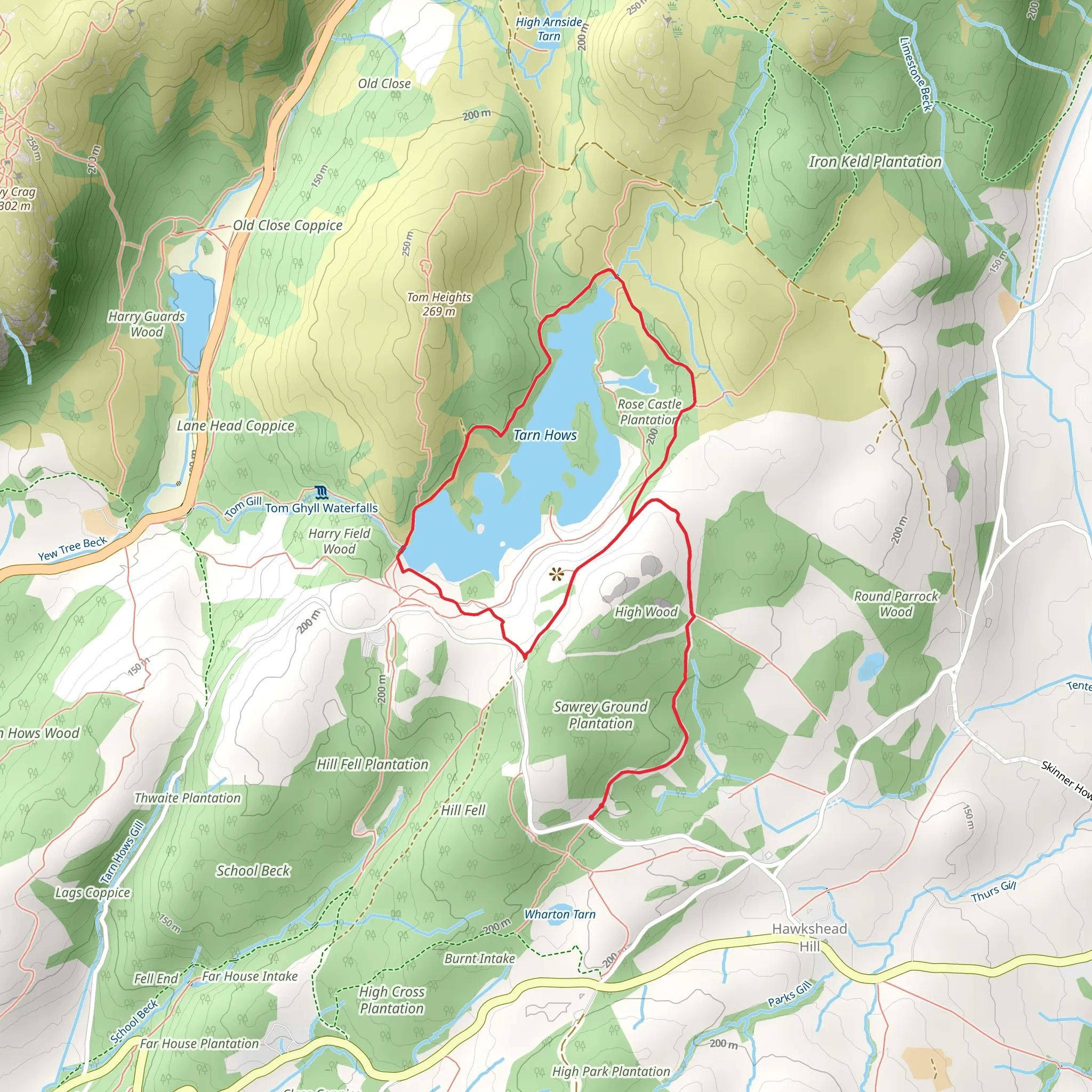Tarn Hows, Hawgraves and Rose Castle Plantation Loop mobile static map