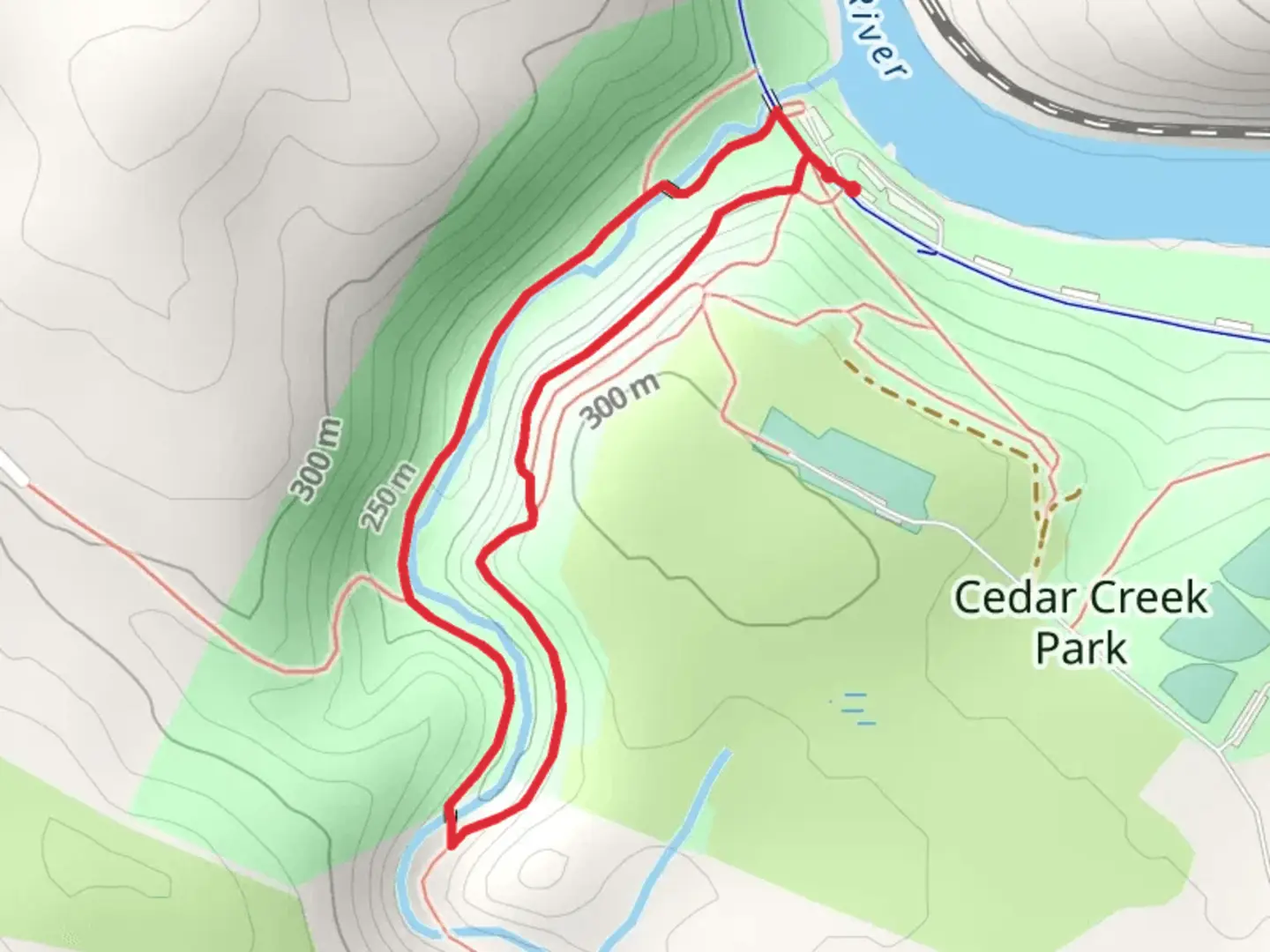 An image depicting the trail Cedar Creek Loop and its surrounding area.