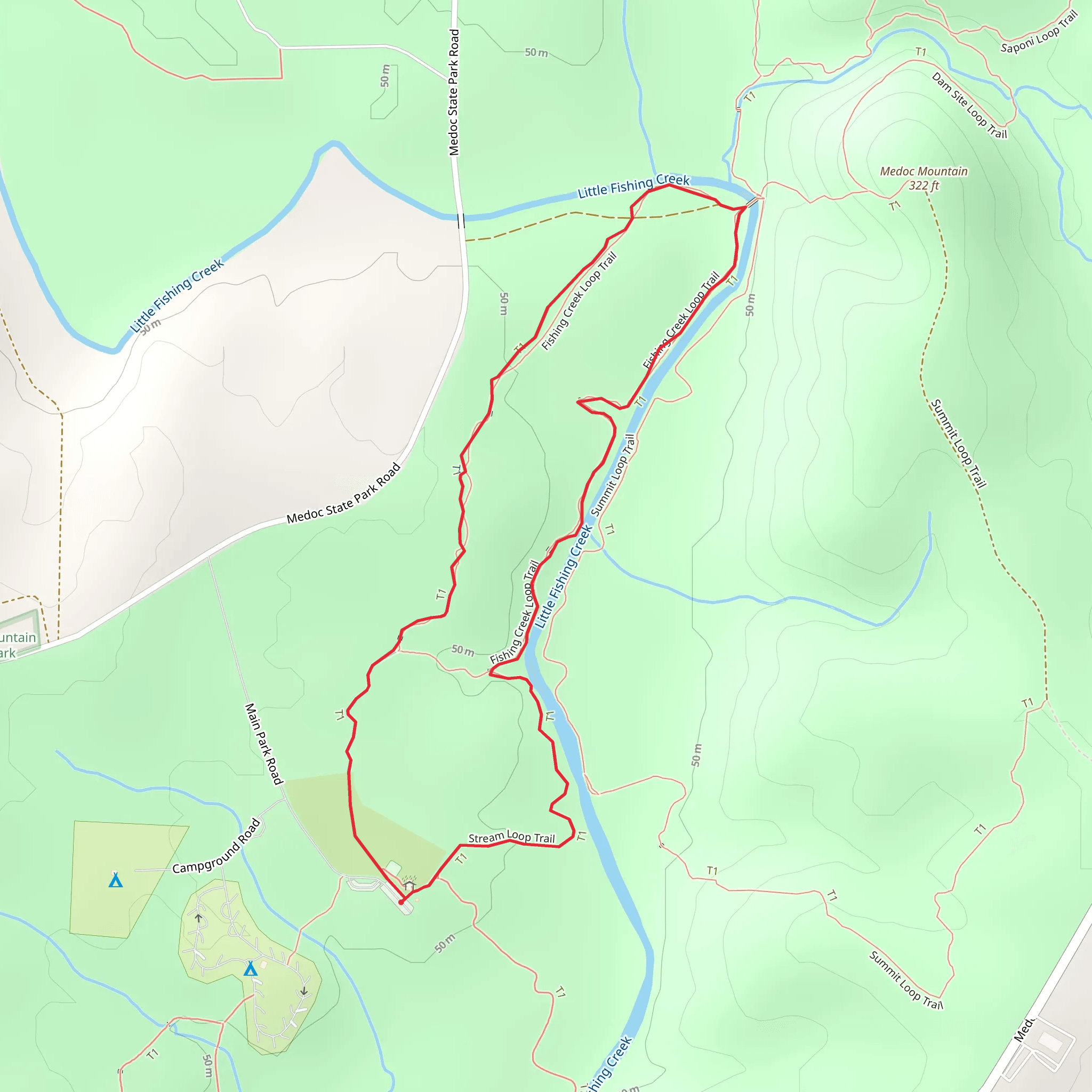 Medoc State Park Loop via Fishing Creek mobile static map