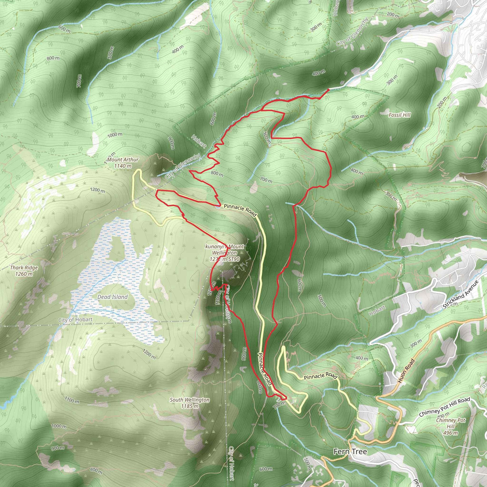 Lenah Valley to the Pinnacle Loop Track mobile static map