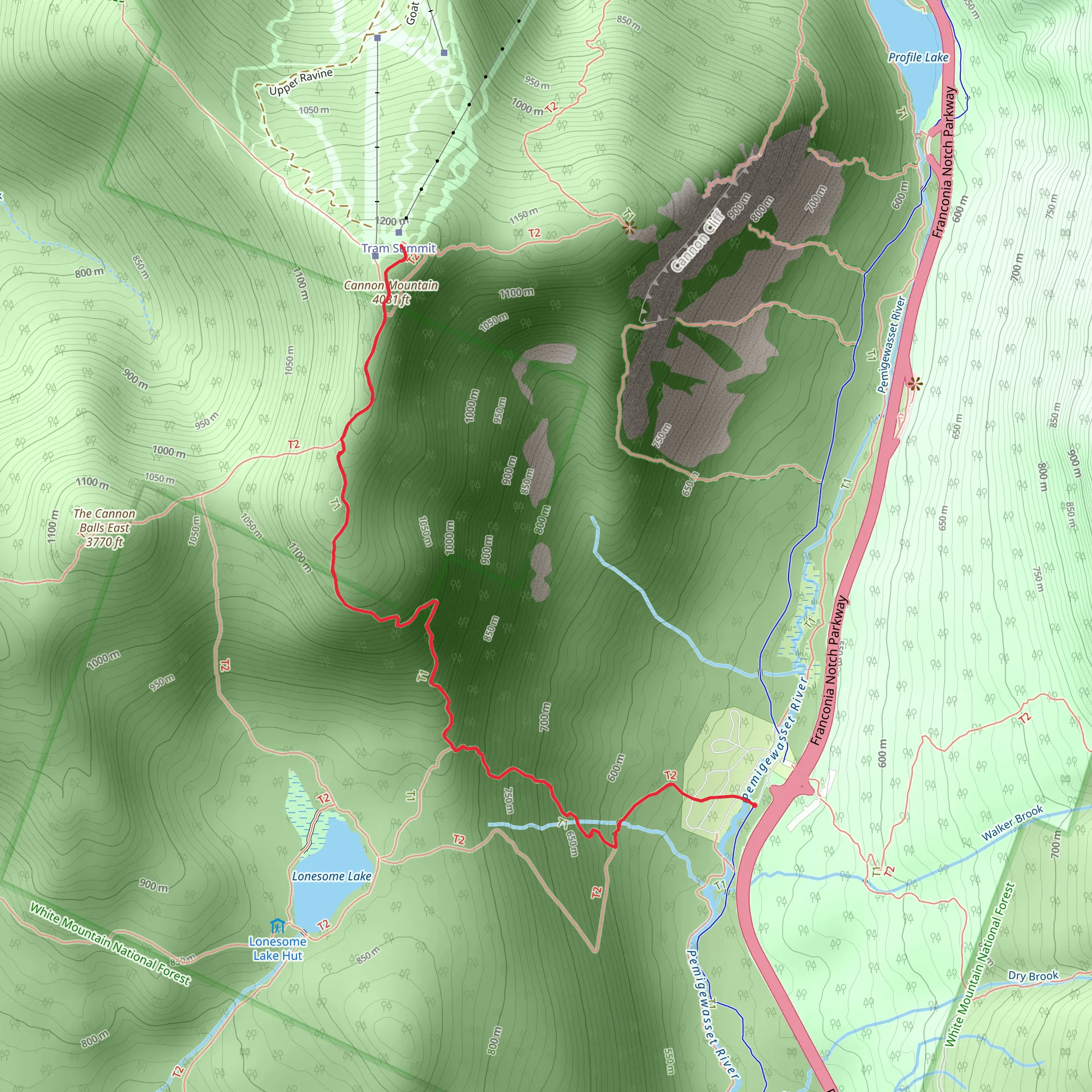 Cannon Mountain via Hi-Cannon Trail mobile static map