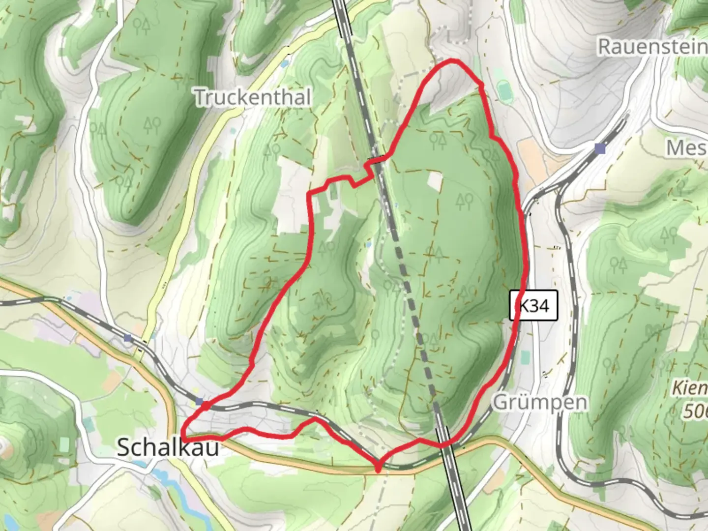 An image depicting the trail Rund um das Drontal and its surrounding area.