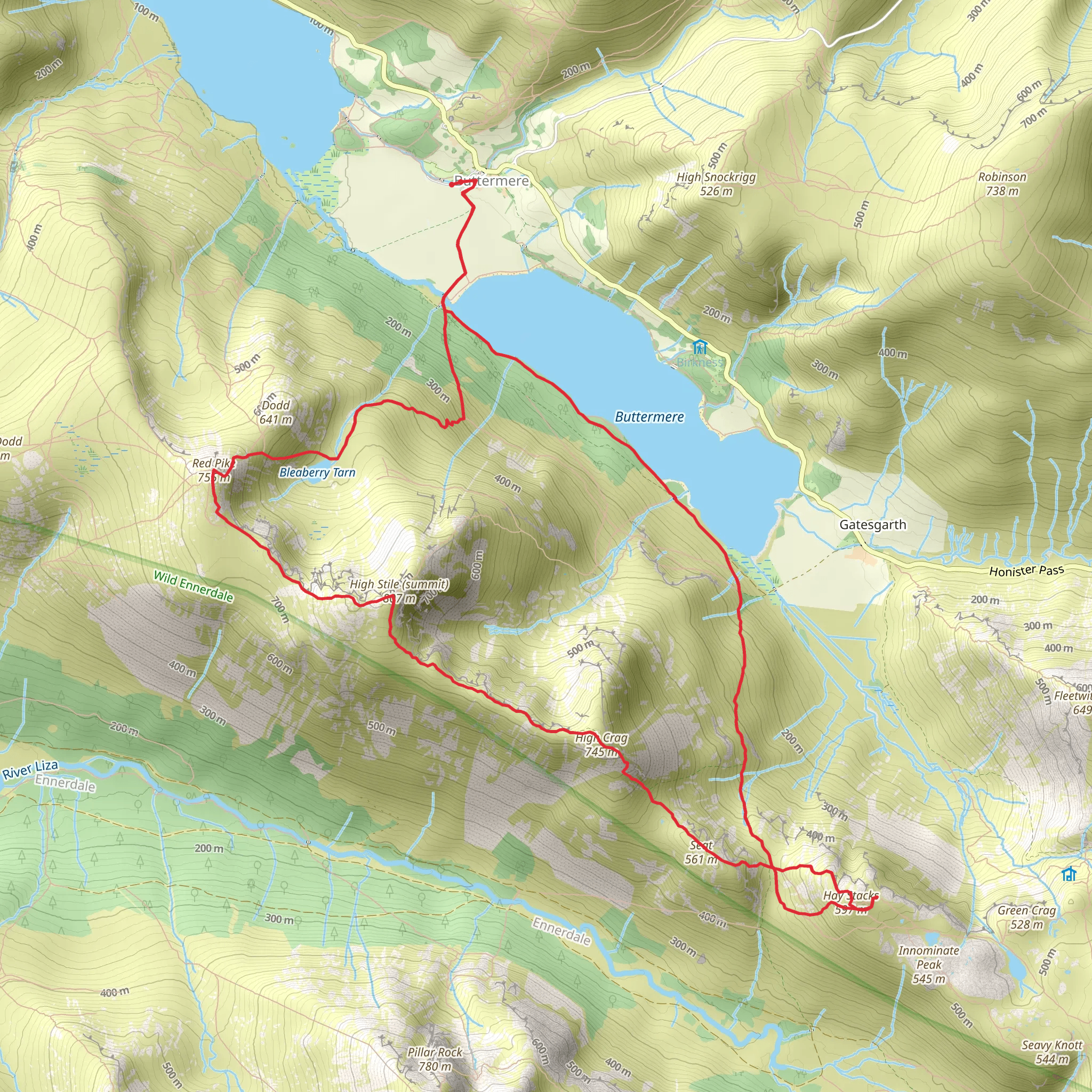 Scarth Gap, Haystacks and Red Pike Loop via Buttermere mobile static map