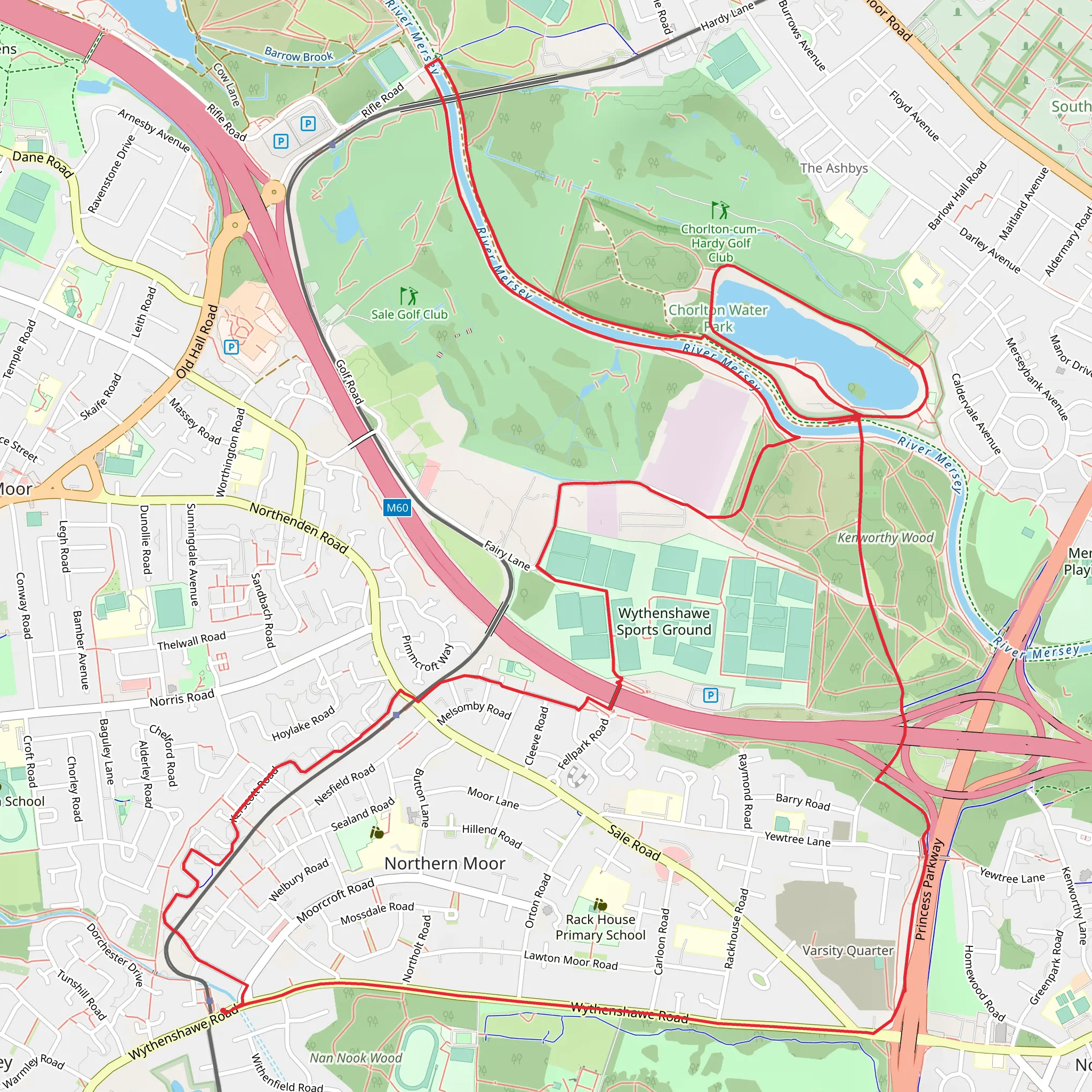 Chorlton Water Park and Jackson's Bridge Walk mobile static map