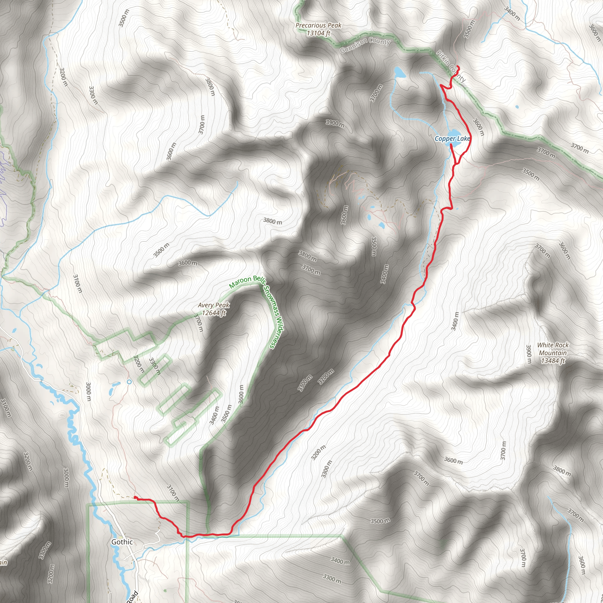 Copper Lake and East Maroon Pass via Copper Creek Trail mobile static map