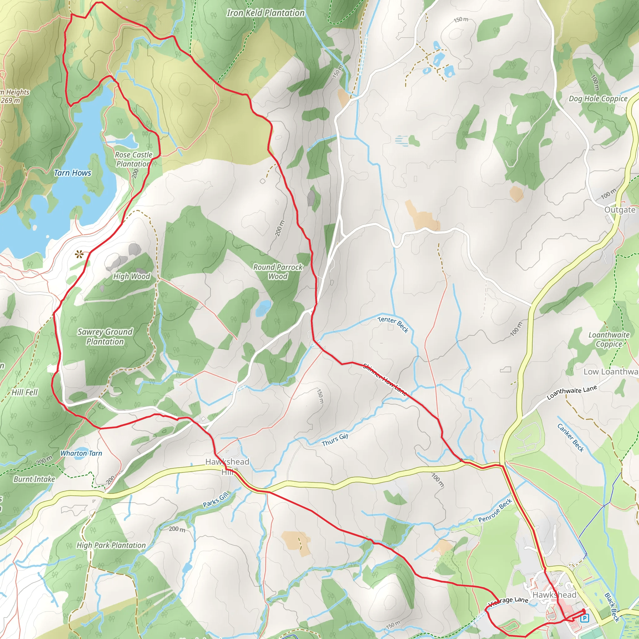 Hawkshead Hill and Round Parrock Wood Loop mobile static map