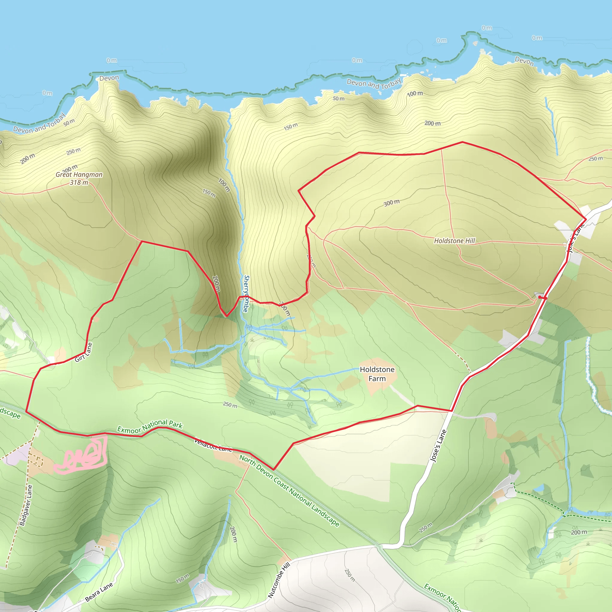 Sherrycombe and Girt Down Walk mobile static map
