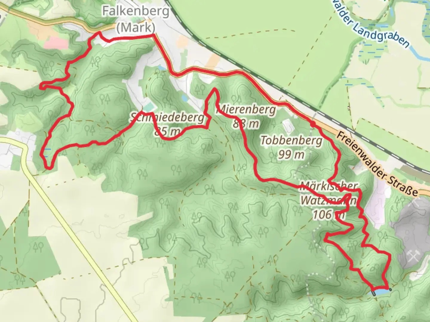 An image depicting the trail Paschenberg and Teufelssee Loop and its surrounding area.
