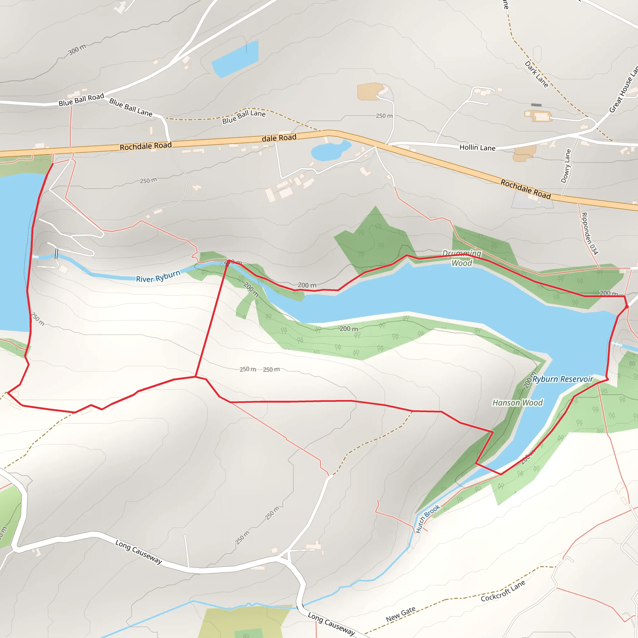 Ryburn Reservoir and Baitings Reservoir Walk mobile static map