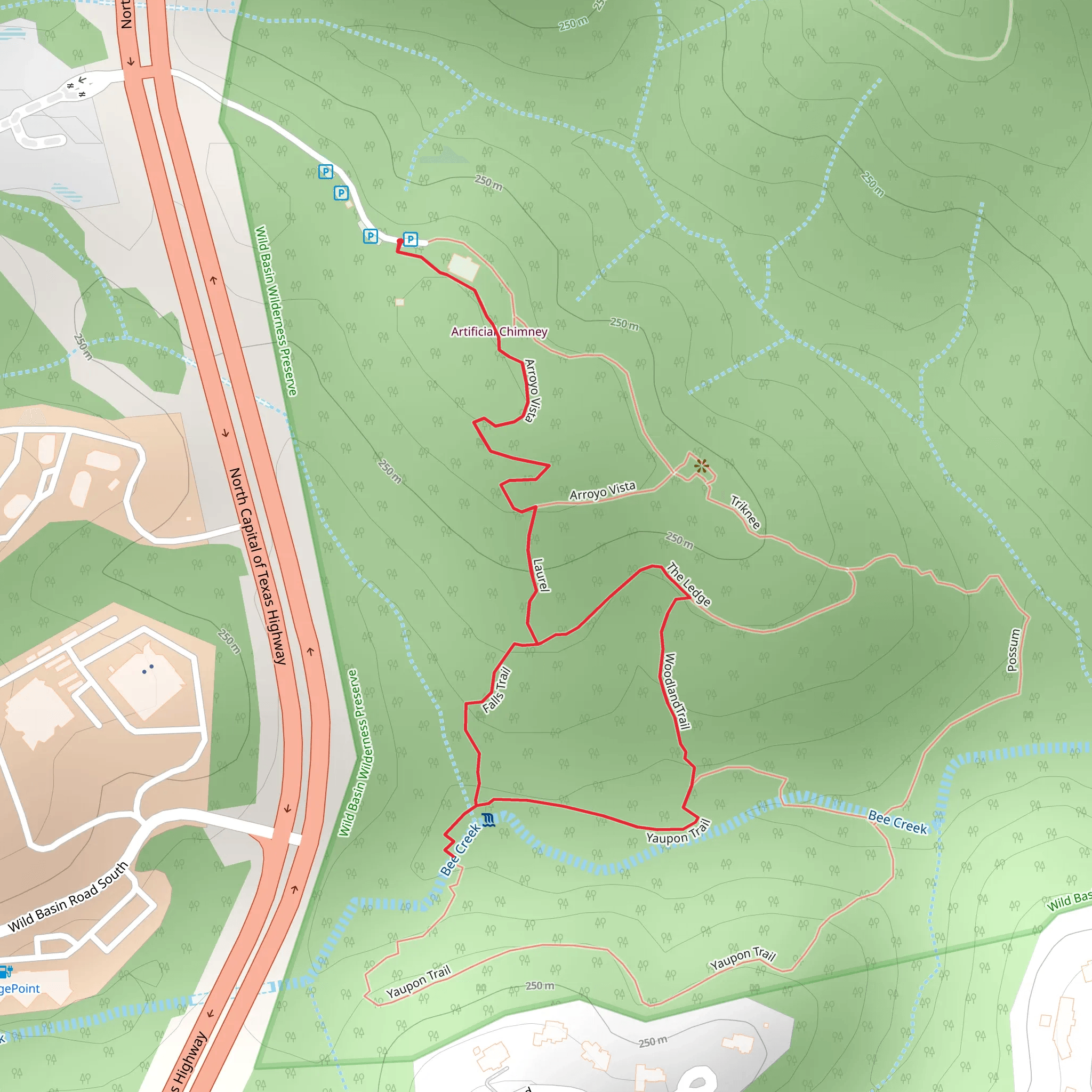 Woodland trail and Yaupon Trail mobile static map