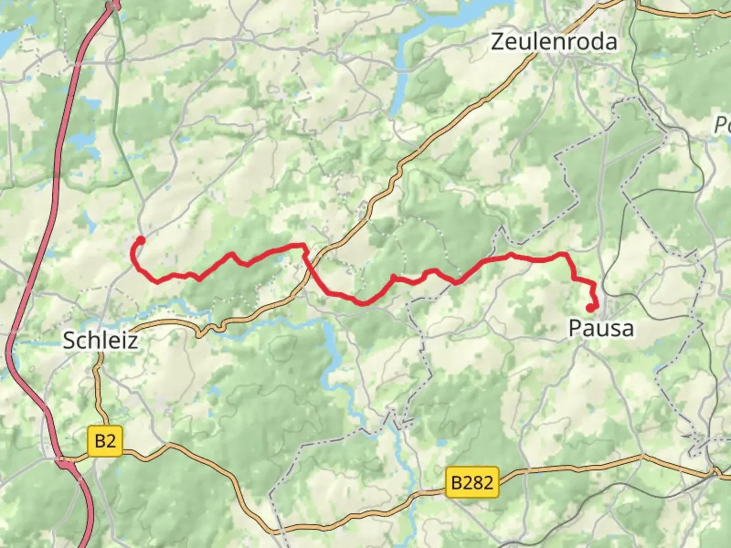 An image depicting the trail Pausa to Oettersdorf Walk and its surrounding area.