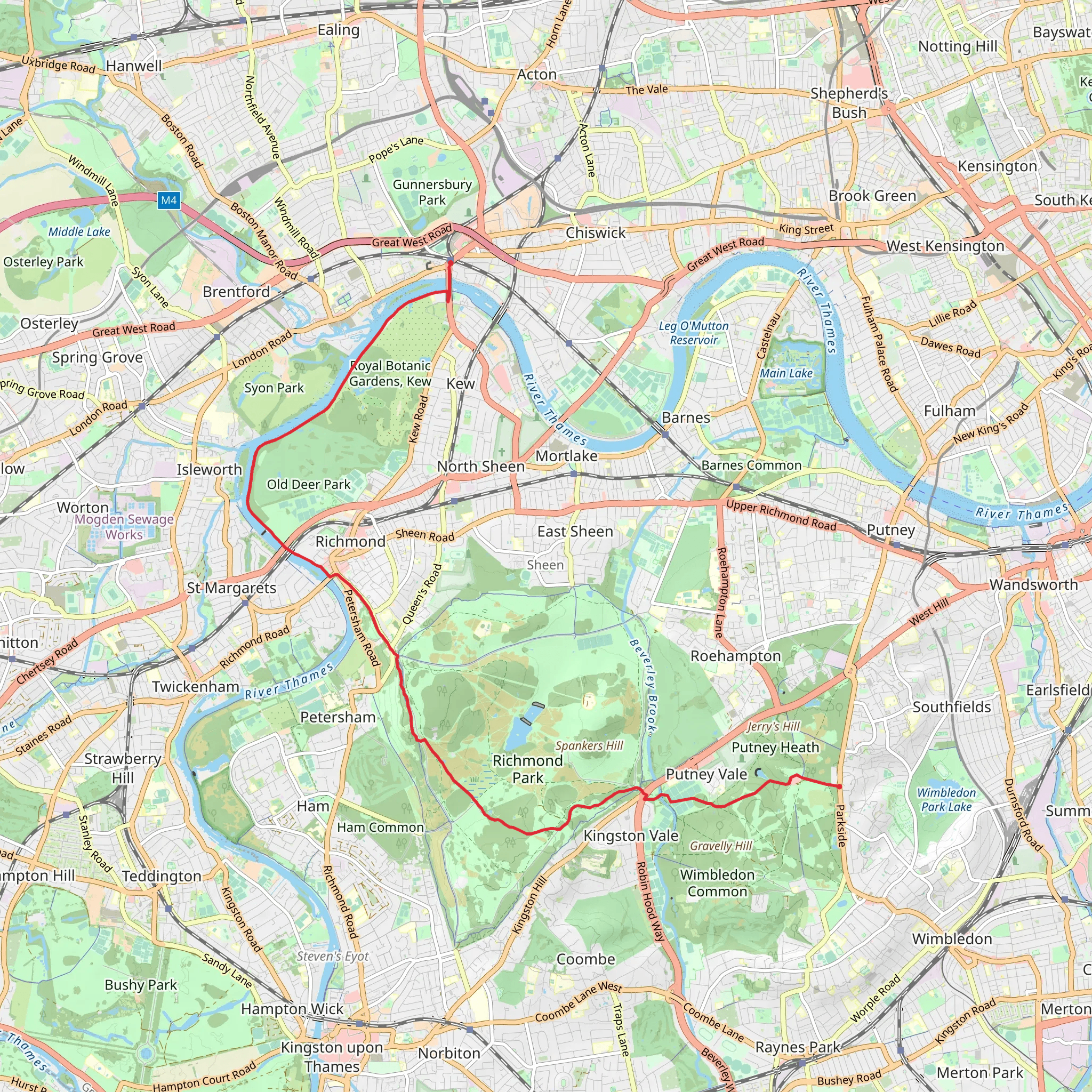 Putney Heath to Kew Bridge Walk mobile static map