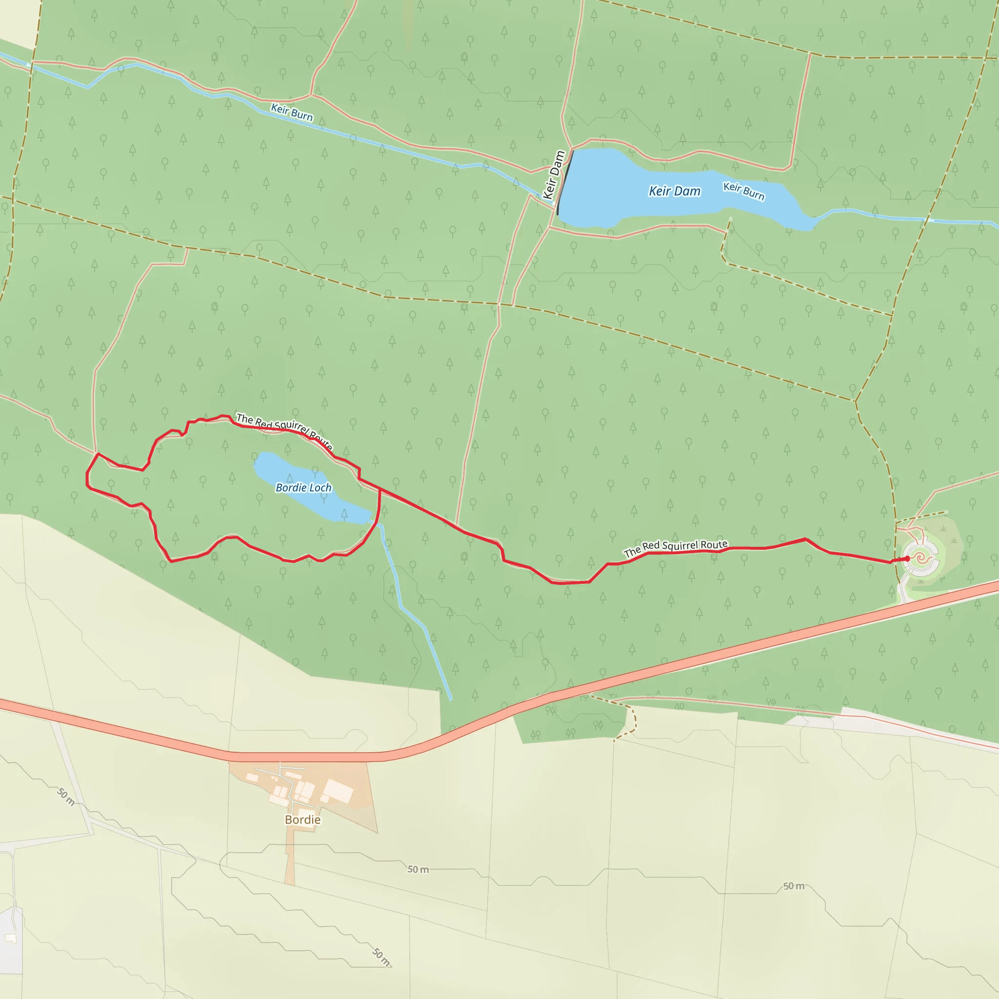 Red Squirrel Loop Trail via Bordie Loch mobile static map