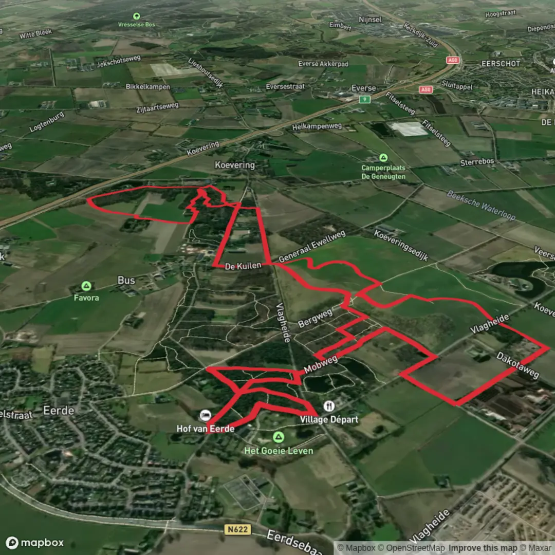An image depicting the trail De Coevering and Eerdse Bergen Loop and its surrounding area.