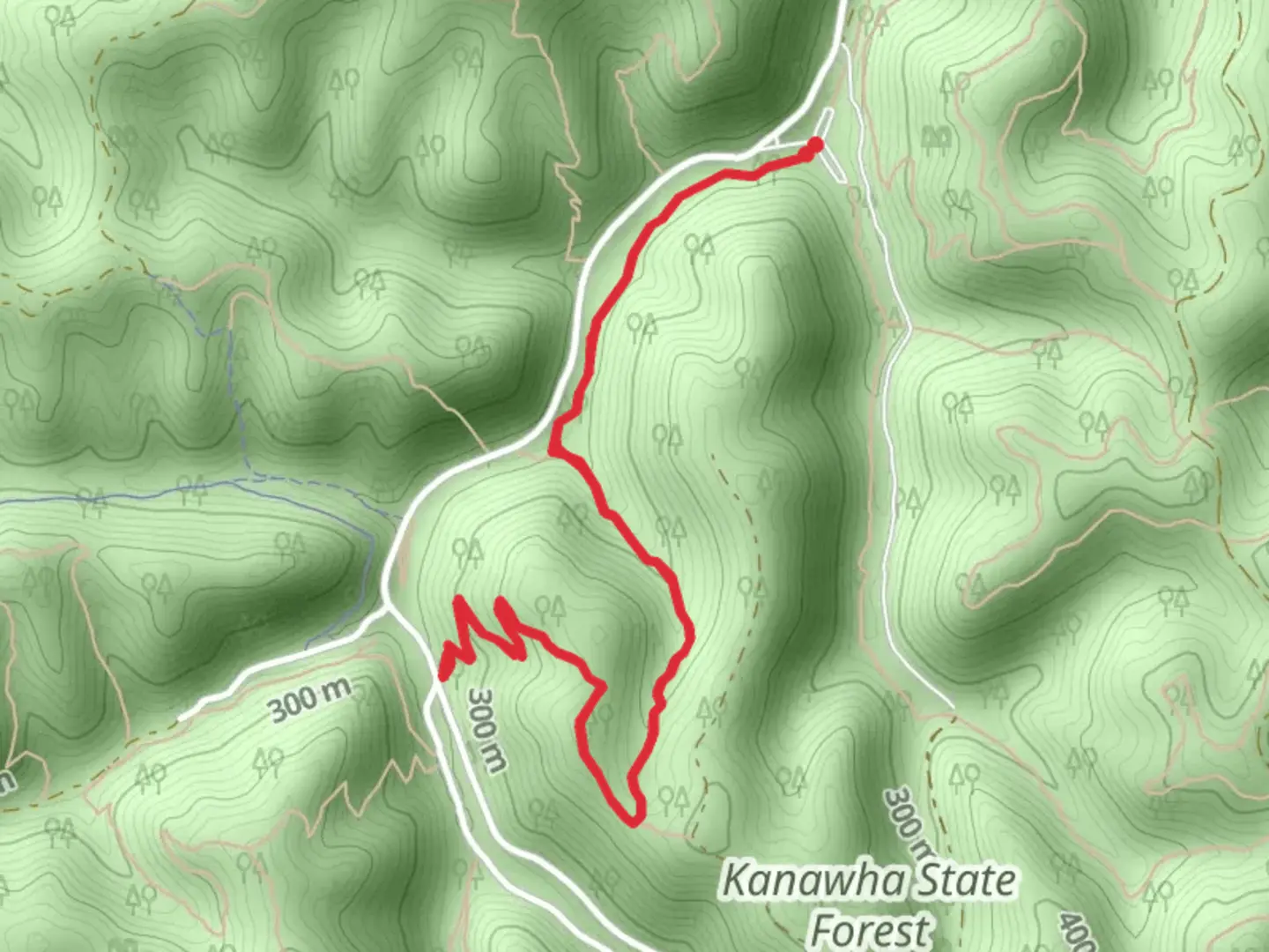 An image depicting the trail Davis Creek Trail and White Hollow Trail and its surrounding area.
