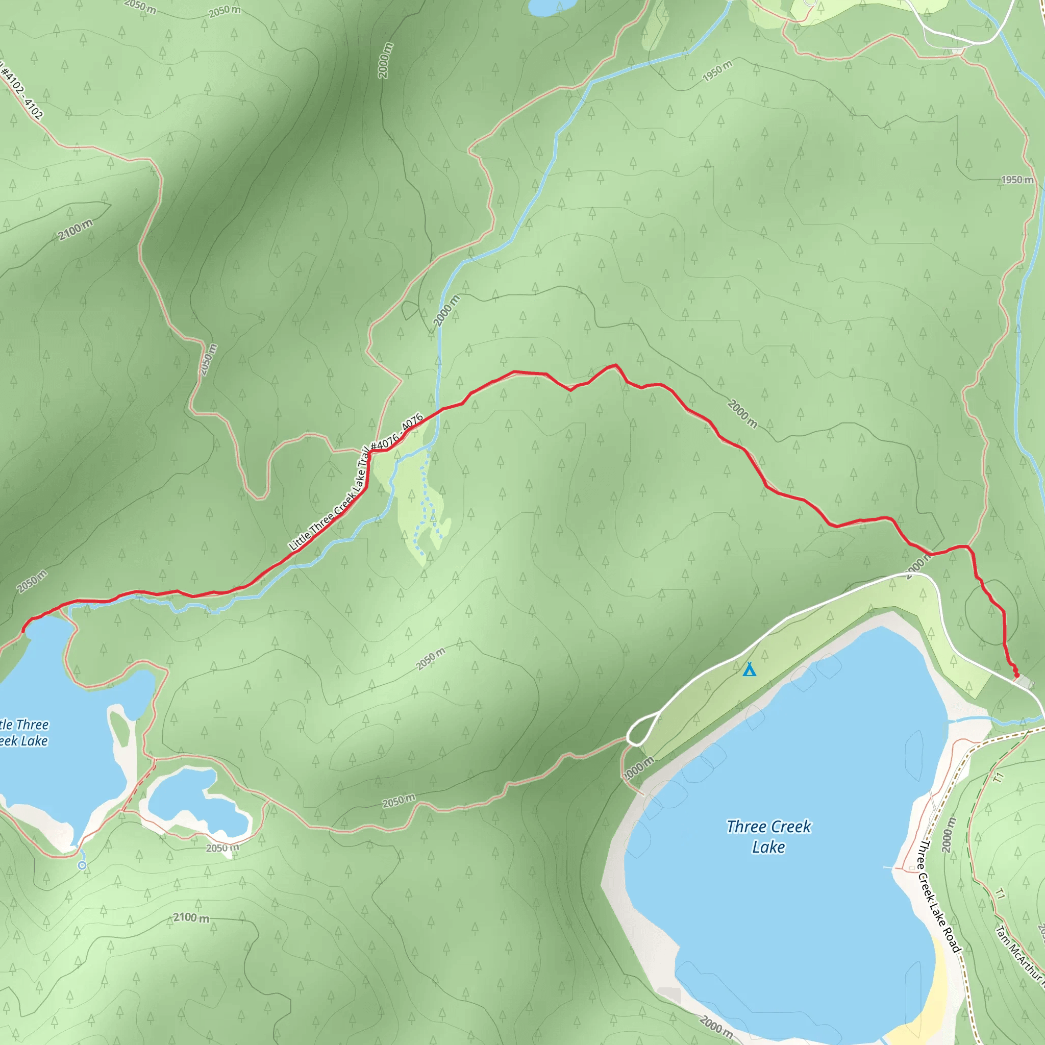 Little Three Creek Lake Trail mobile static map